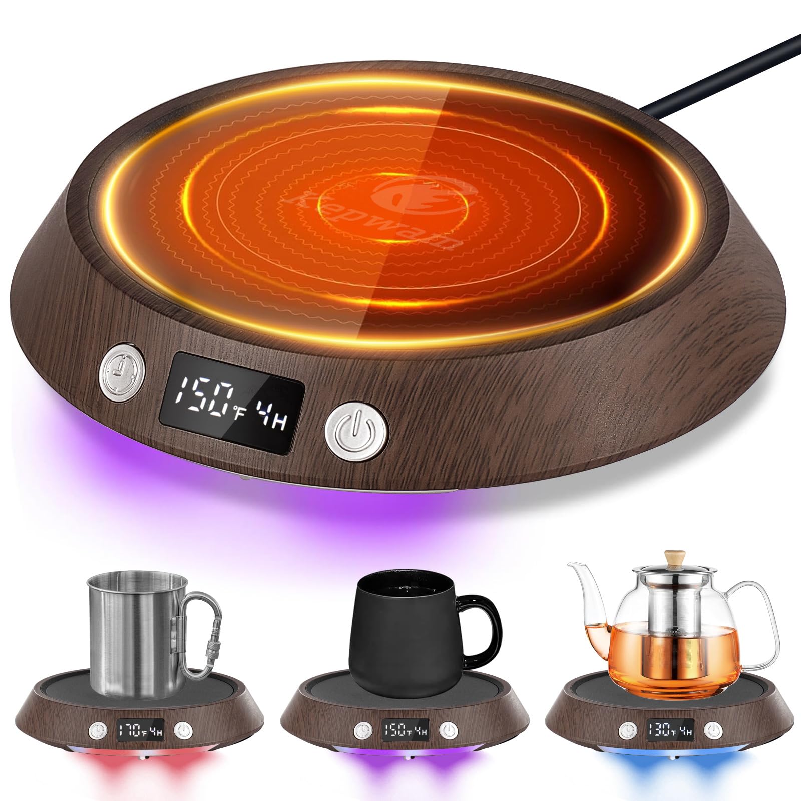 Kepwam Coffee Mug Warmer - 55W Fast Heating Coffee Warmer, 3 Temperature Settings up to 170? with LED Lights, 2-9H Timer & Auto 