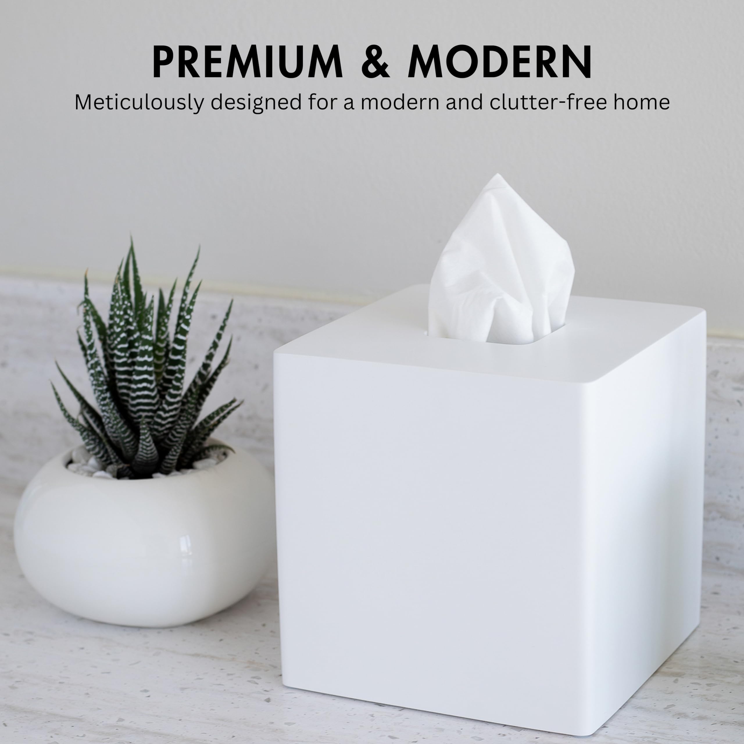 Yew Design Matte White Square Tissue Box Cover, Decorative Tissue Box Dispenser For Bathroom, Parlors, Office, Bedroom Dresser,