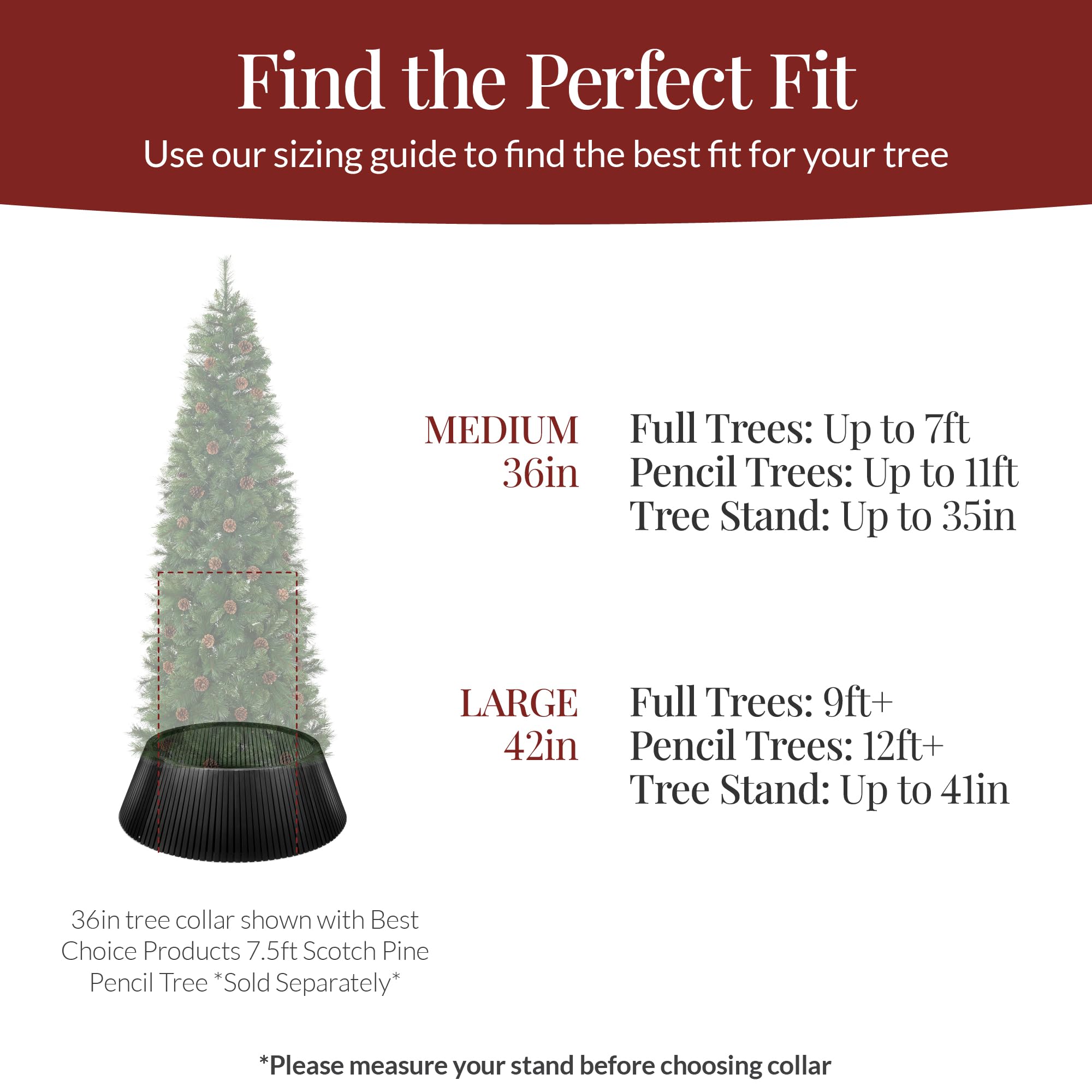 Best Choice Products 42in Christmas Tree Collar, Solid Wood Slatted Tree Skirt Holiday Accessory for Home - Black