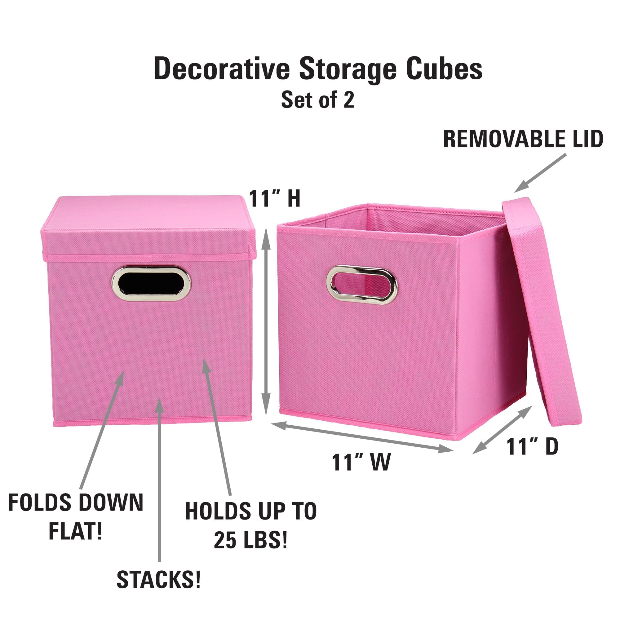 Household Essentials Cube Set With Lids, Pink, 2-Pack