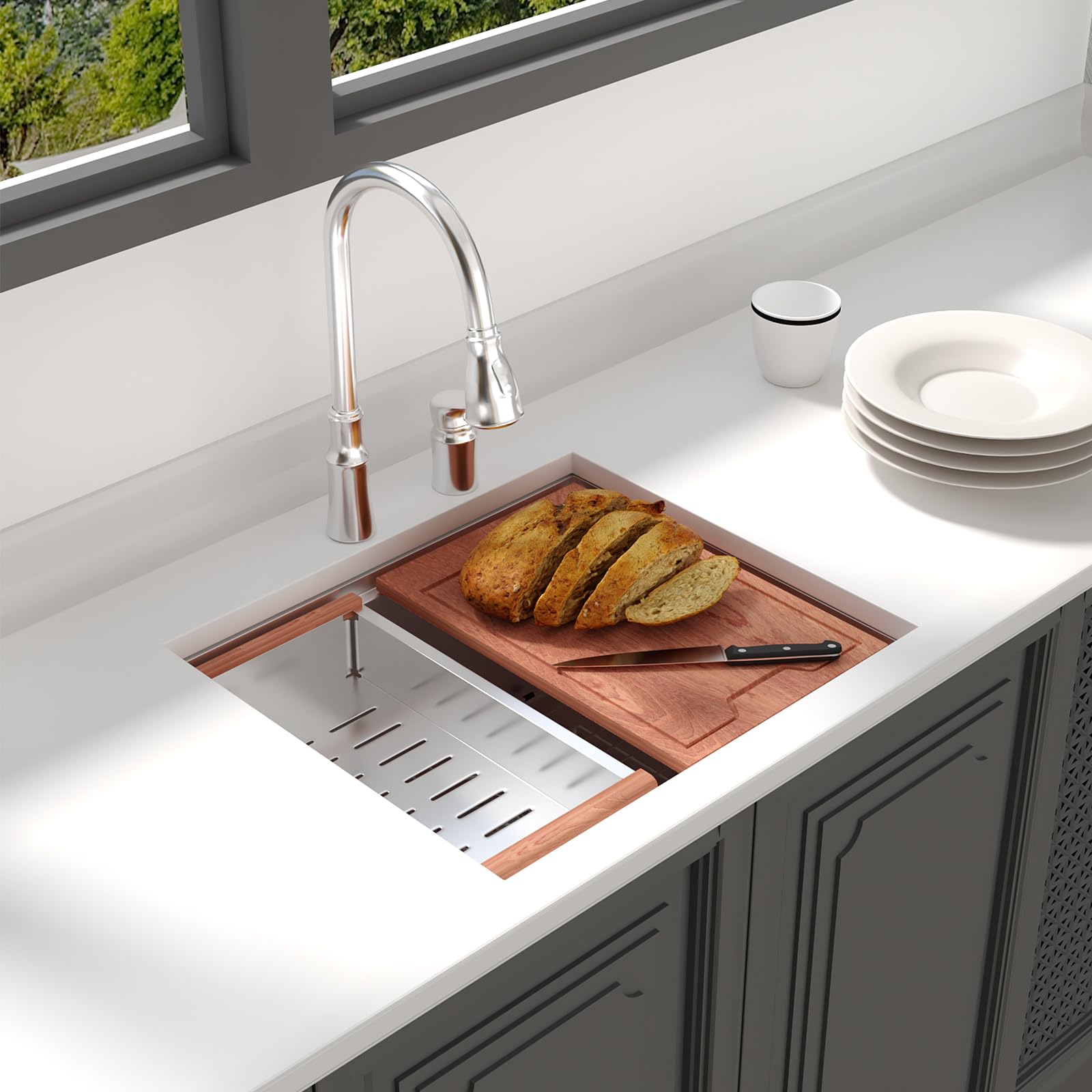 Lordear Undermount Kitchen Sink 23 X 19 Inch Sink Kitchen 16 Gauge Stainless Steel Kitchen Sinks Single Bowl Workstation Sink Wi