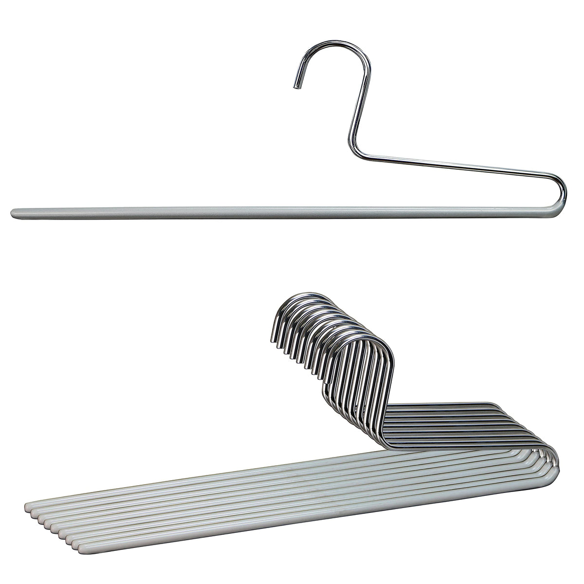 Mawa By Reston Lloyd Trouser Series Non-Slip Space-Saving Clothes Hanger With Single Rod For Pants, Style Kh/1, Set Of 10, Silve