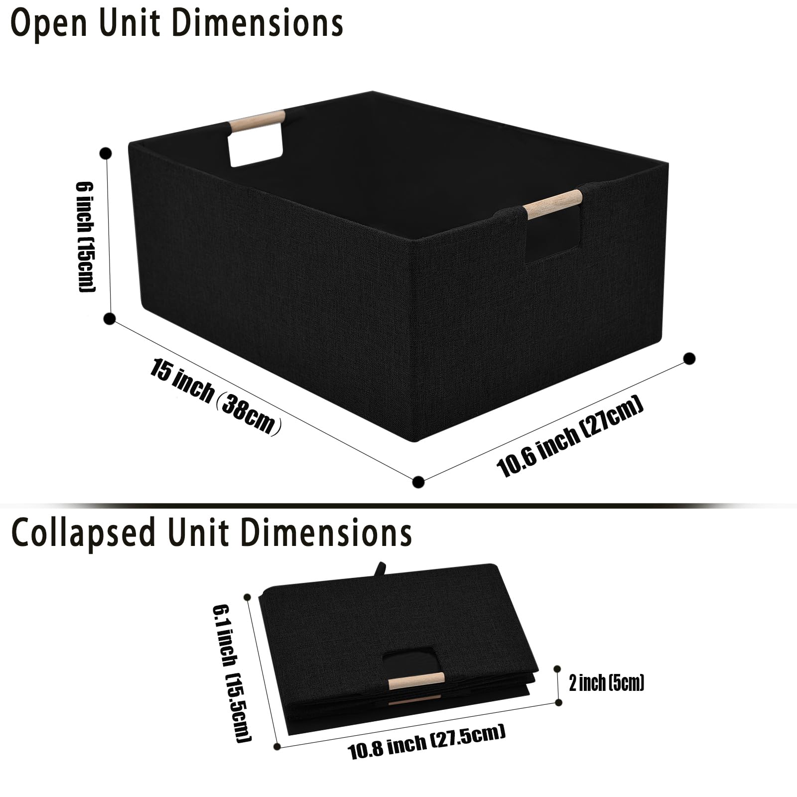 Xianshengle Fabric Storage Basket For Shelves, Collapsible Storage Bins With Wood Handles, Rectangle Closet Baskets, Wardrobe Or