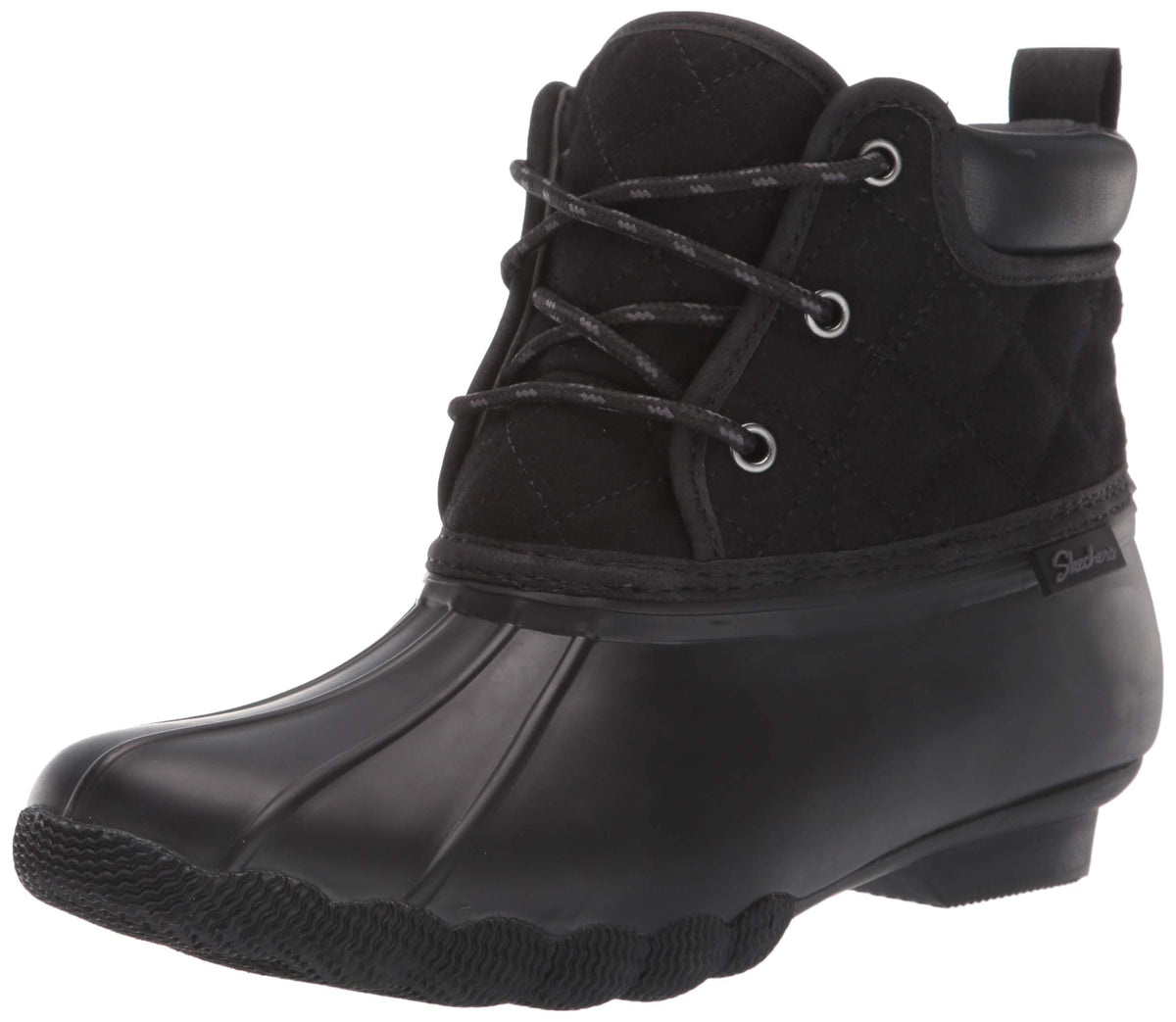 Skechers Womens Pond-Lil Puddles-Mid Quilted Lace Up Duck Boot With Waterproof Outsole Rain, Blackblack, 10 M Us