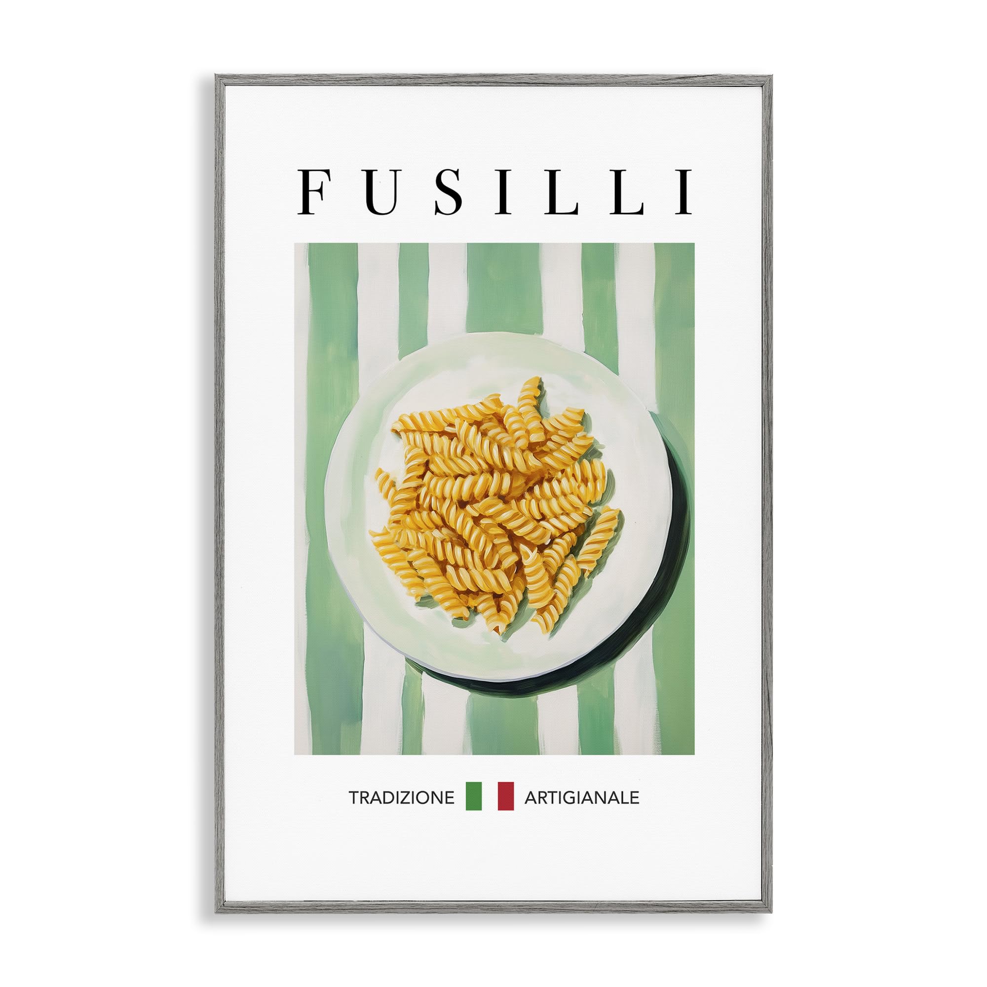 Framed Giclee Art (1.5 D) from USA by Artist Andreas Magnusson - Traditional Fusilli Pasta, Textured Farmhouse Gray, 12 x 18 -