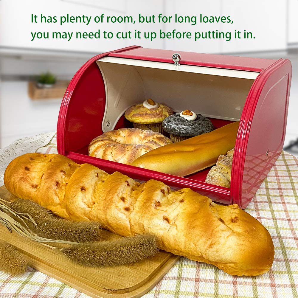 X458 Metal Bread Box/Bin/Kitchen Storage Containers With Roll Top Lid (Red)