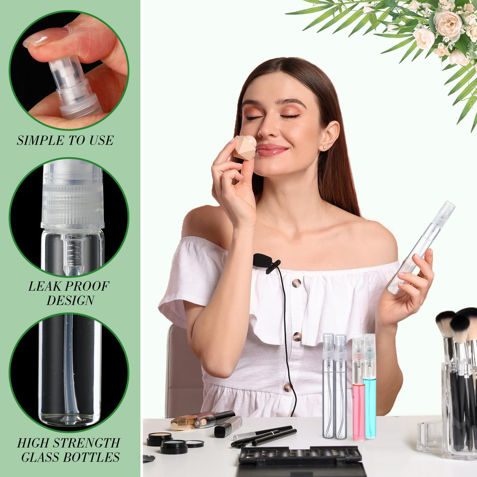 Tanlade 300 Pcs Mini Spray Bottles Clear Refillable Glass Perfume Bottles Fragrance Scent Sample Perfume Atomizer Glass Empty Tr