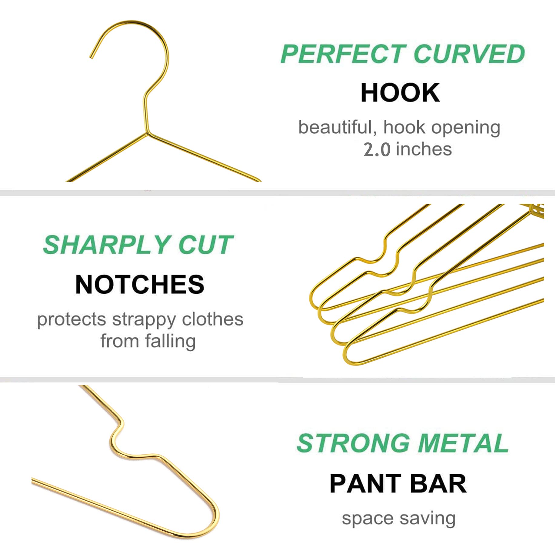 Amber Home 12Inch Gold Kids Baby Hangers 20Pack, Strong Metal Children Clothes Hangers For Closet, Space Saving Infant Hanger Fo