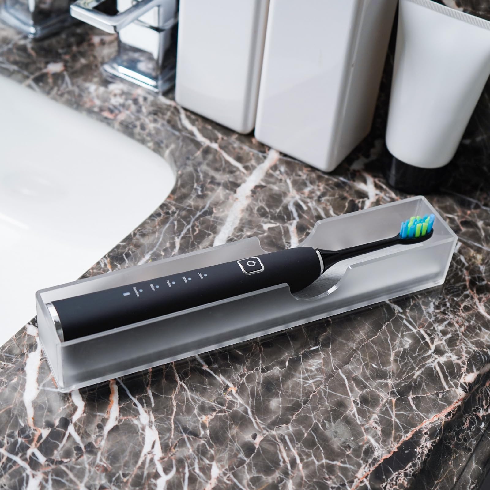 Acrylic Electric Toothbrush Holder with Diatomite Drying Stone, Bathroom Drawer Organizer with Drainage Hole for Tooth Brush, Co
