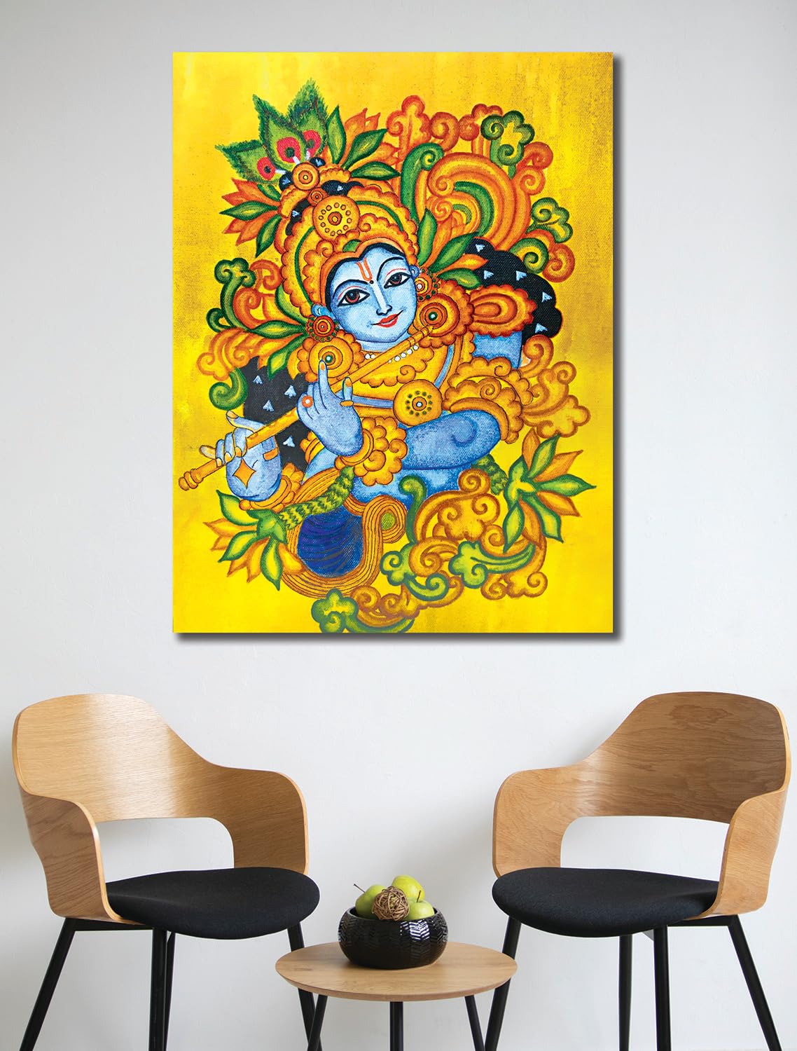Namaste Home - Canvas Painting - Shree Krishna - Kerala Mural - Religious Canvas Painting - (Cotton Canvas, Small Size 15X19 Inc