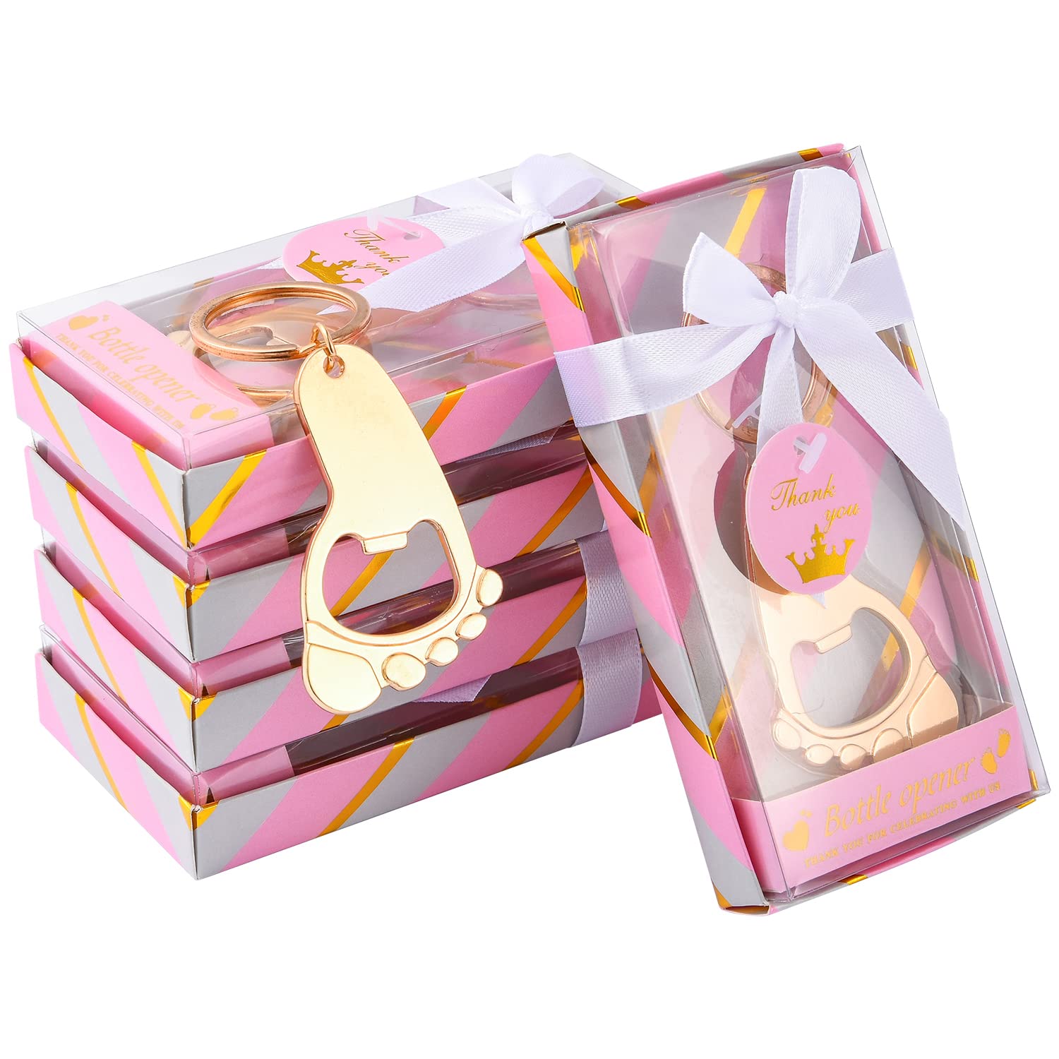 24Packs Baby Footprint Bottle Openers With Baby Shower Return Gift Boxes For Party Favors, Gifts Or Decorations, Baby Girl Keeps