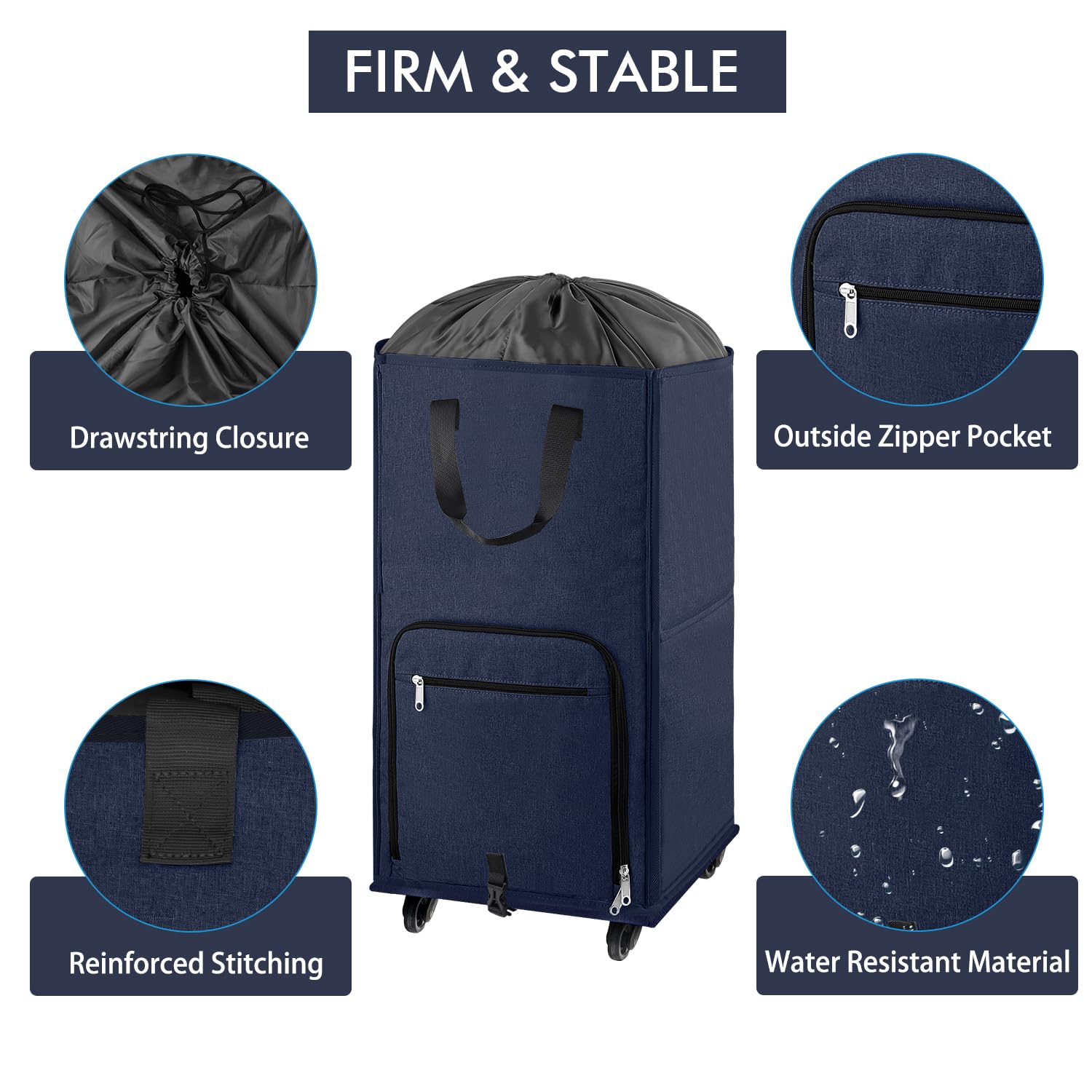 Bukere Large Rolling Laundry Basket, Laundry Hamper With Wheels, 4 Casters And 2 Handles, Collapsible Freestanding Wheeled Laund