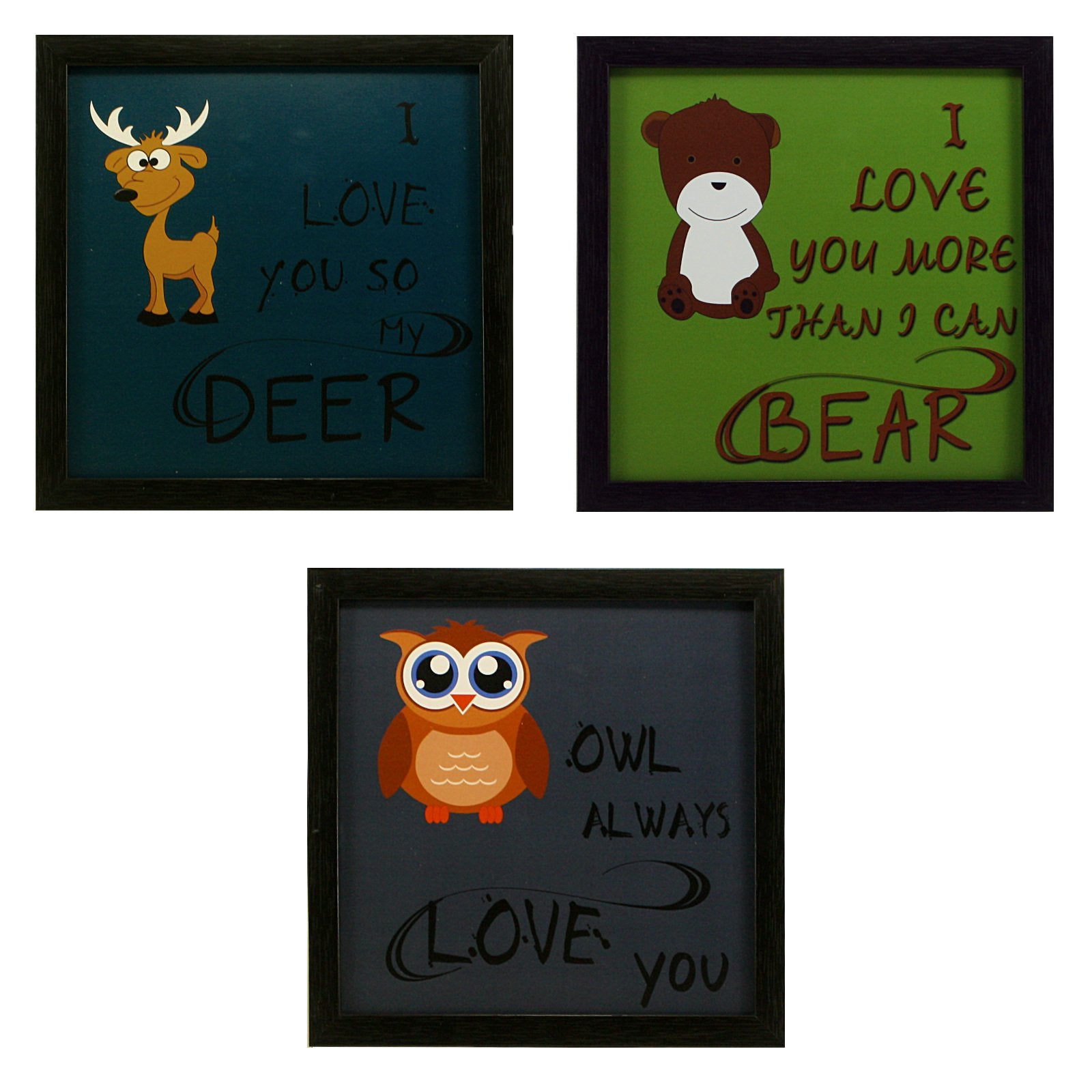 Indianara 3 Piece Set of Framed Wall Hanging Kids Room Decor Love Art Prints 8.7 INCH X 8.7 INCH Without Glass