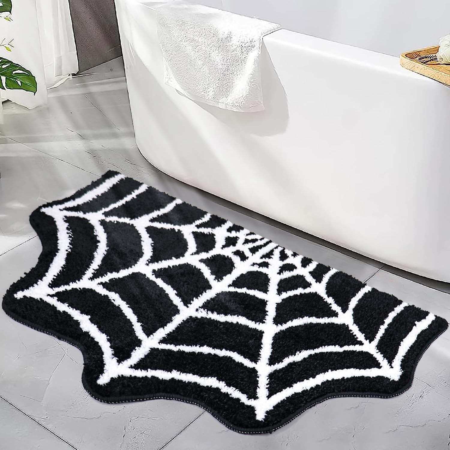 Spider Web Bath Mat, 31  20'' Halloween Bath Mat Non-Slip Rugs Spiderweb Rug Machine Washable Goth Bath Mat Area Rugs Gothic Rug