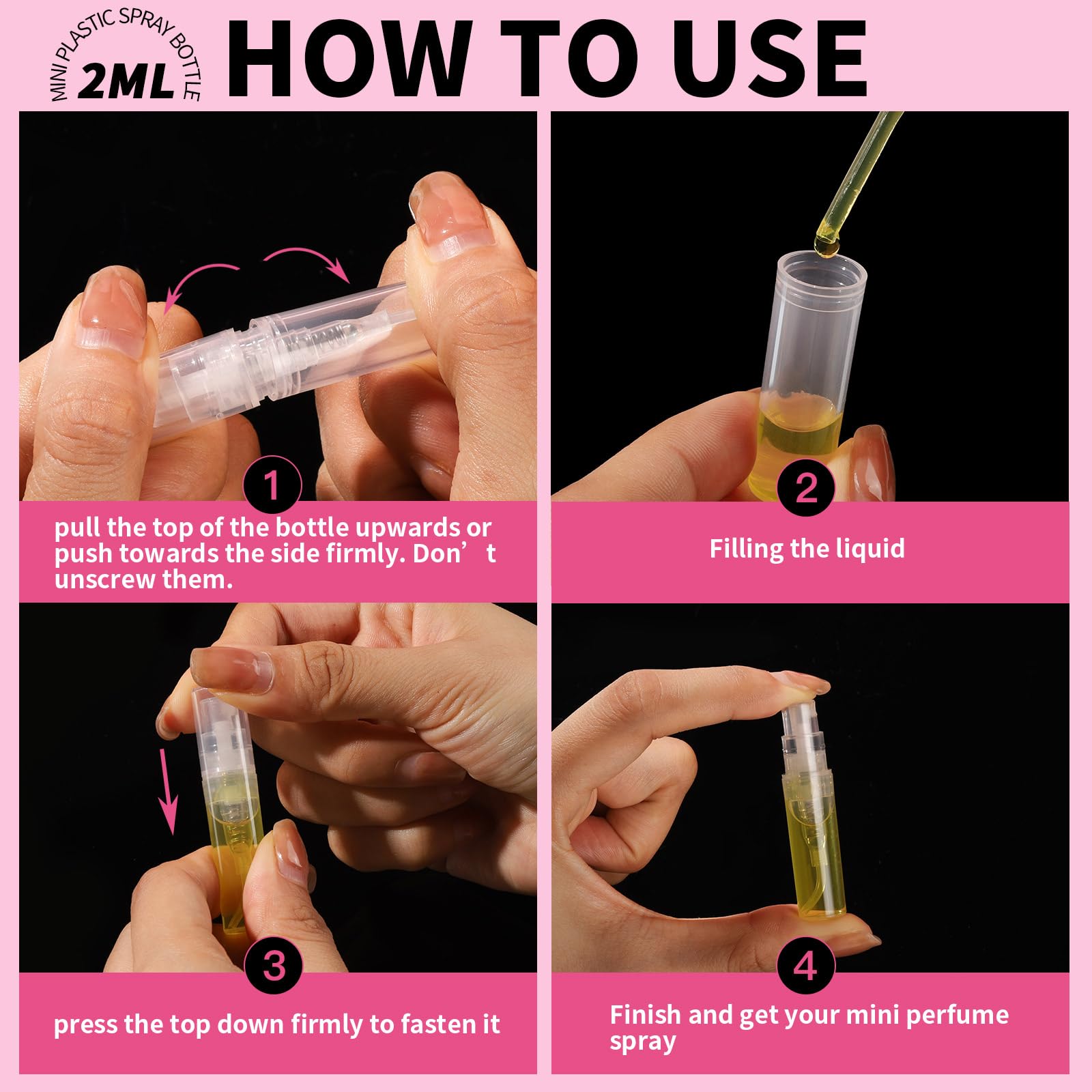 Fandamei Mini Spray Bottle, 10 Pack 2Ml Mini Plastic Spray Bottle Empty, Fine Mist Refillable Mini Perfume Bottle, Small Perfume