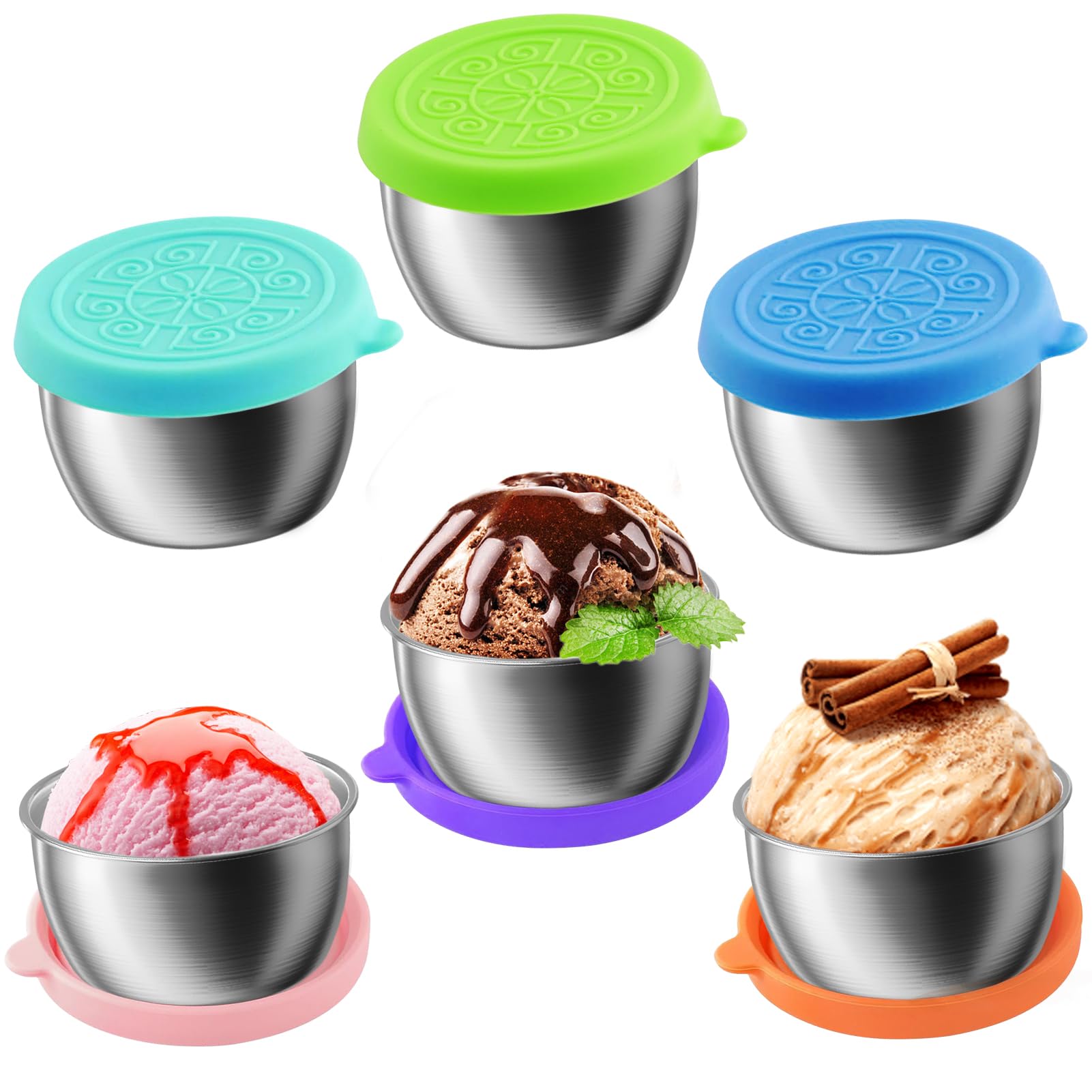 Showvigor 6-Pack 1.6Oz Thickening Stainless Steel Salad Dressing Cups With Leakproof Lids | Reusable Sauce Containers For Lunch 