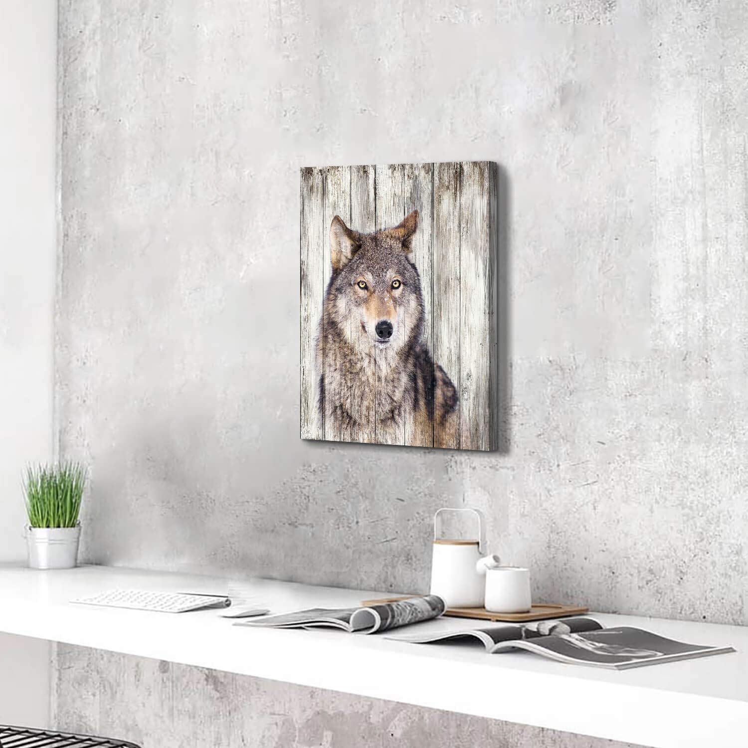 Hardy Gallery Gray Wolf Wall Art Print: Wild Animal Artwork Painting Picture On Canvas For Living Room Decor (24'' X 18'')