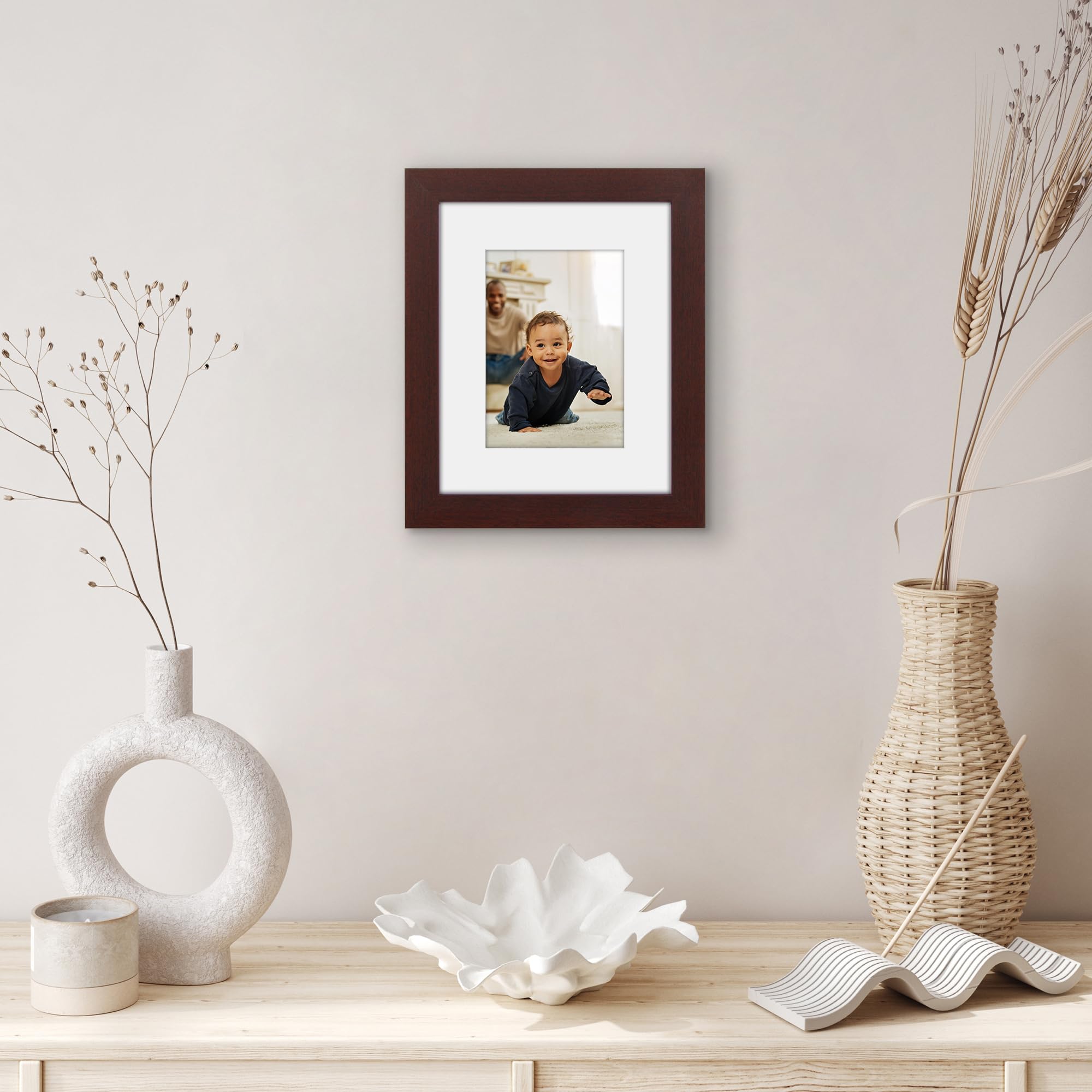 Americanflat 8x10 Picture Frame with Shatter-Resistant Glass - Use as 5x7 Frame with Mat or Display 8x10 Photo Without Mat - Hud