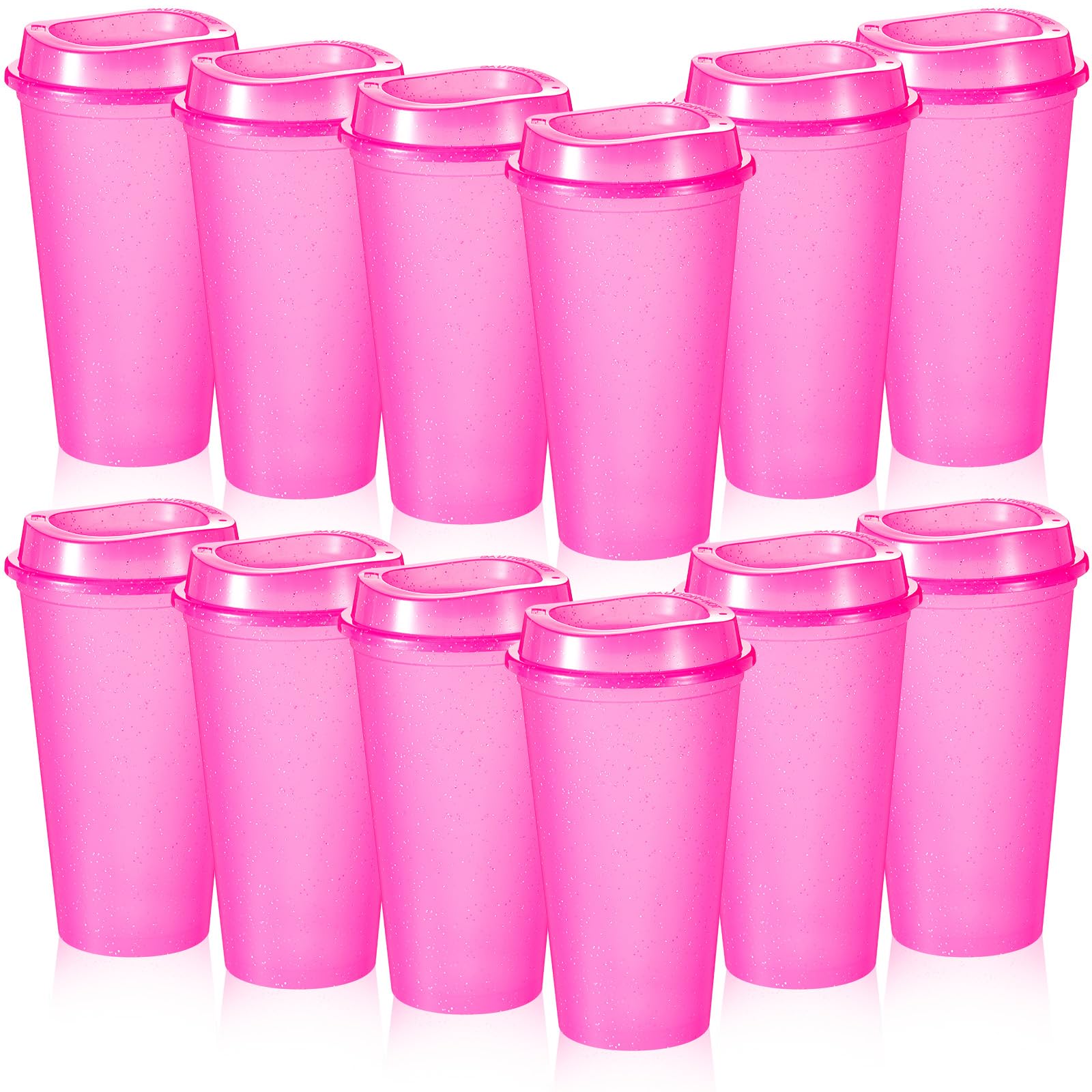 FillTouch 12 Pcs 12 Pcs 16 oz Reusable Coffee Cups with Lids, Microwaveable Plastic Travel Mugs for Hot and Cold Drinks - Bulk I