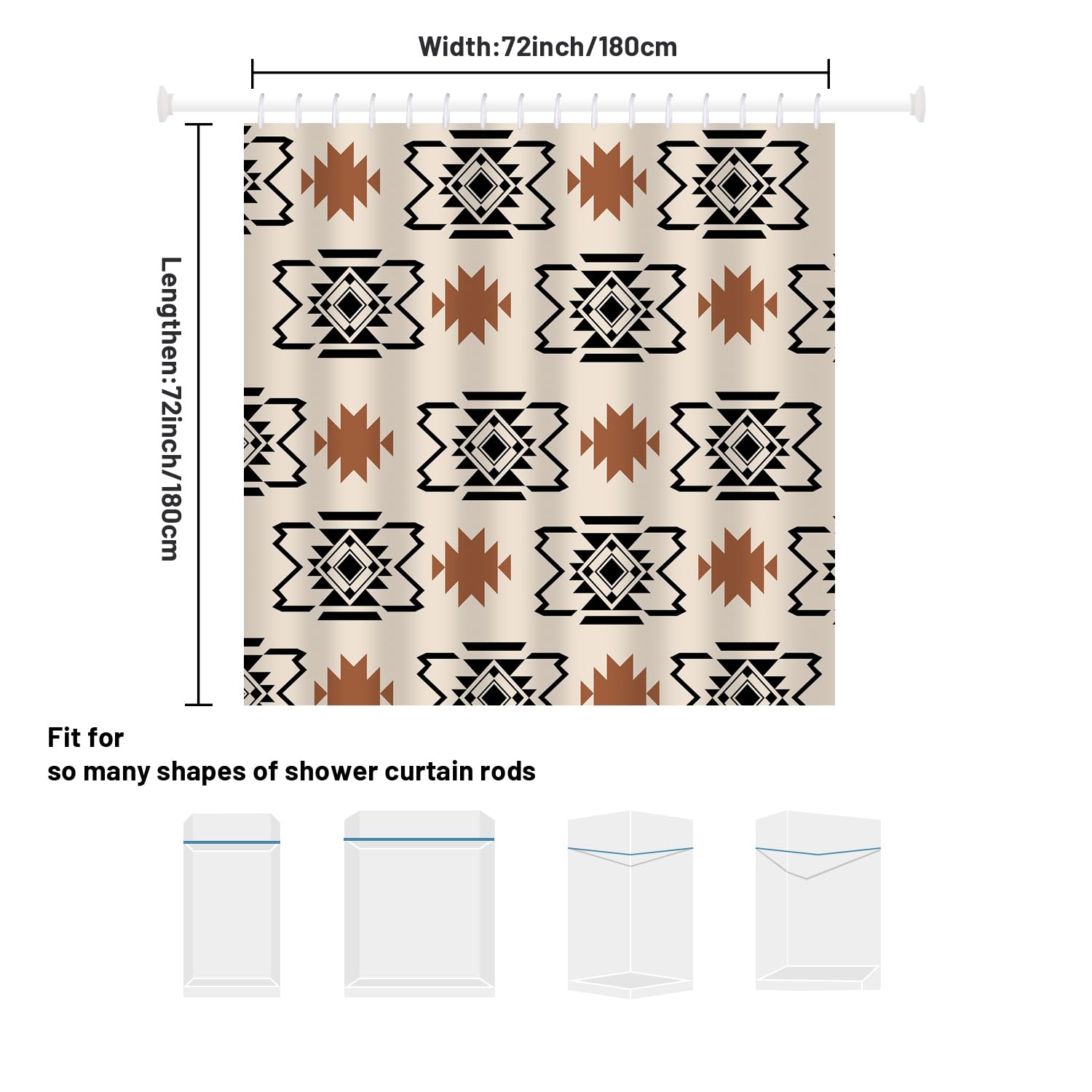 She Love Western Aztec Shower Curtain Boho Abstract Pattern Geometric Vintage Shower Curtain With Hooks 72X72 Inch Waterproof Po