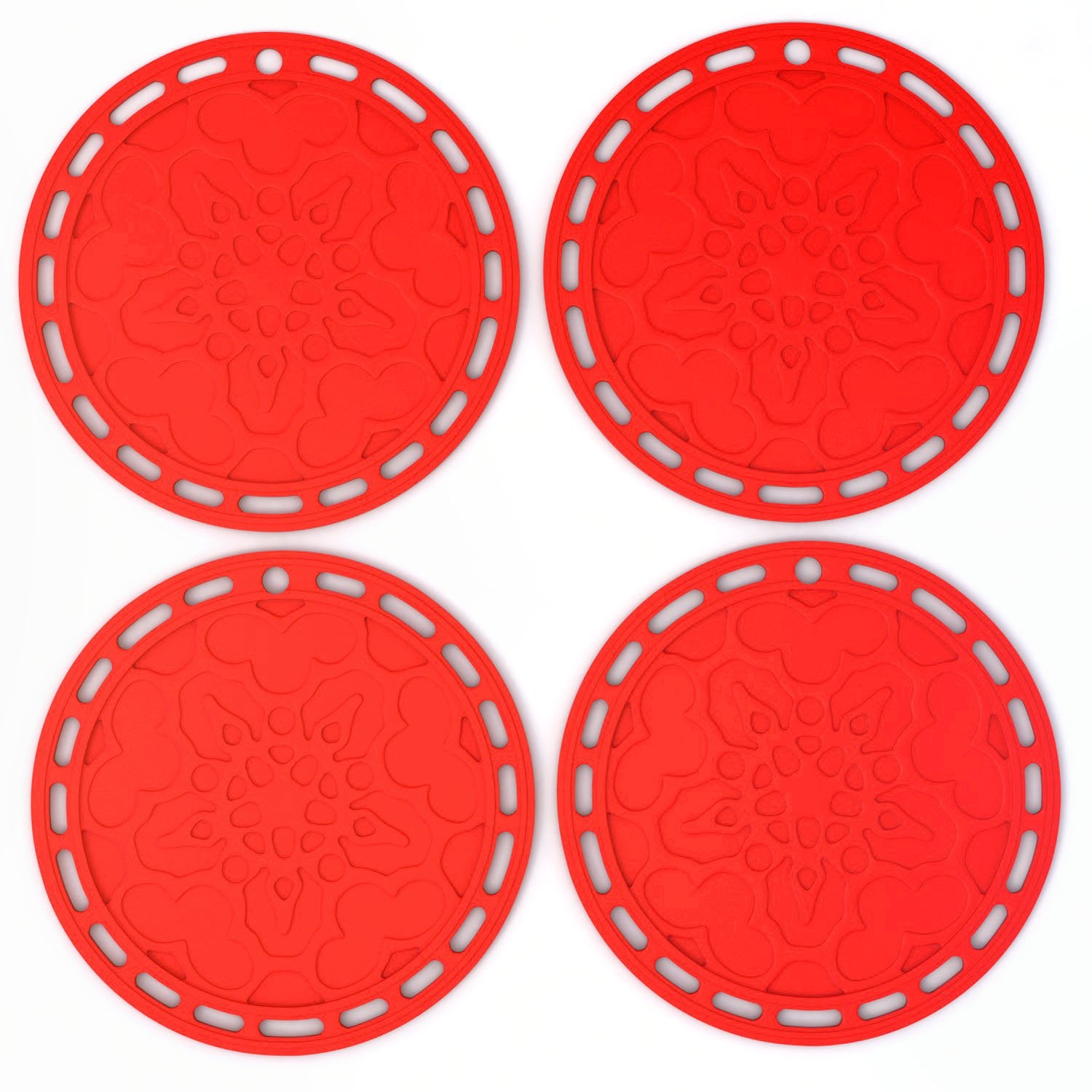 Silicone Hot Pads (Set Of 4) - 6 In 1 Multi-Purpose Kitchen Tool, Pot Holder, Splatter Guard, Microwave Cover, Jar Opener, Decor