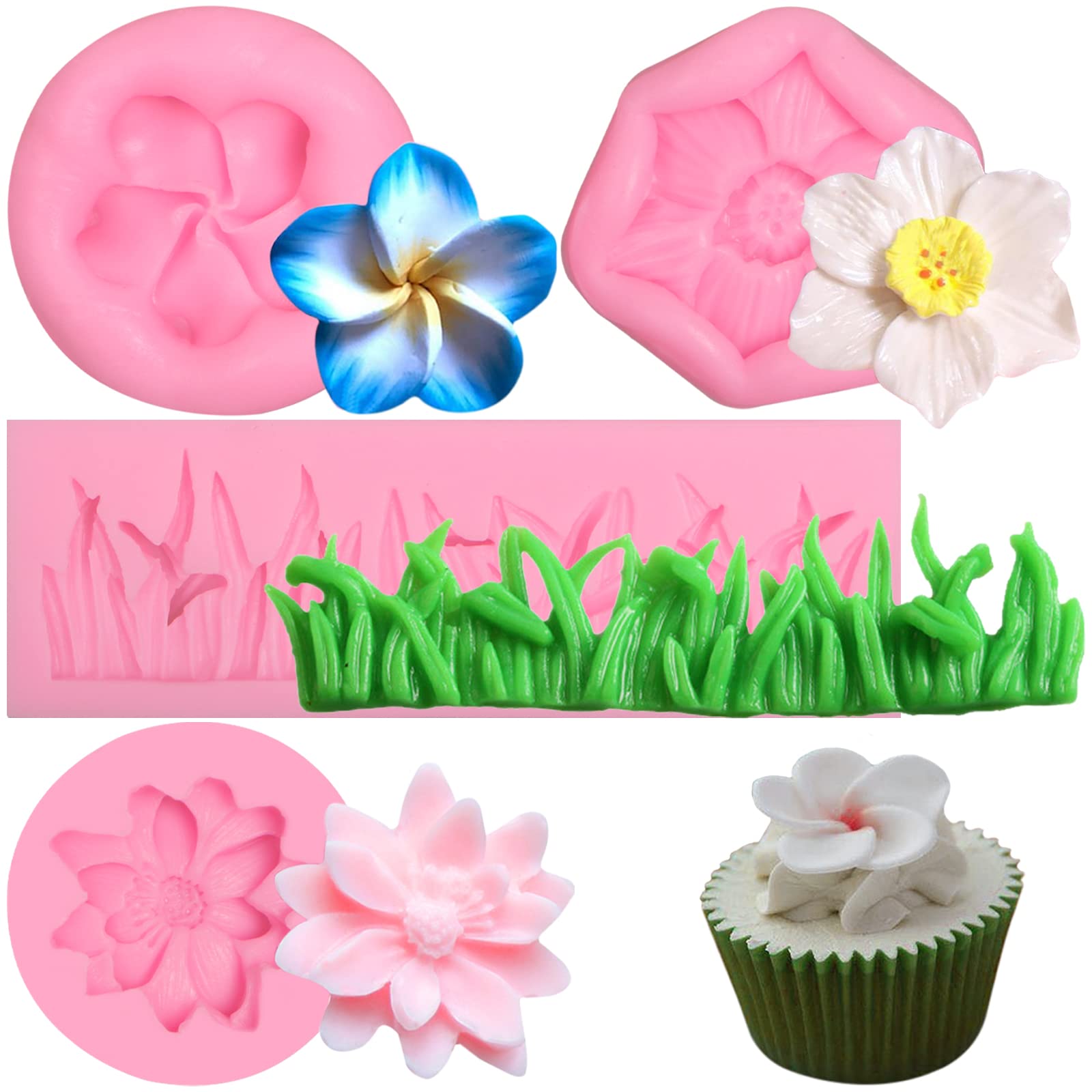 Flowers Silicone Chocolate Molds 4 Pcs Sunflower Fondant Silicone Molds Chrysanthemum Orchid Grass Mould For Cake Decoration Can