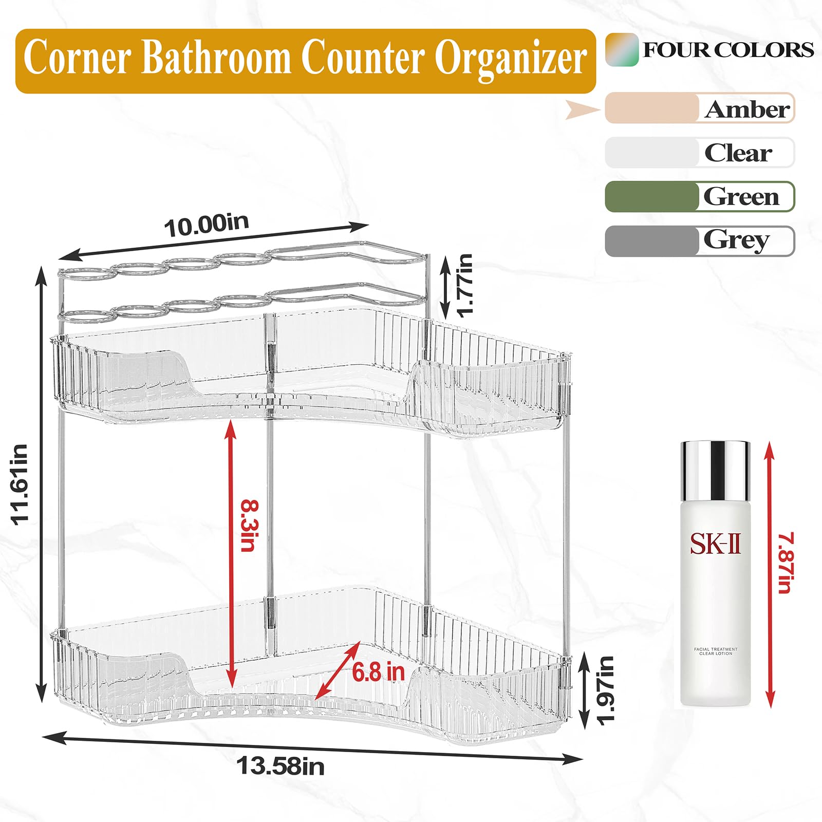 Sunzos Bathroom Counter Organizer, 2-Tier Corner Bathroom Organizer Countertop With Makeup Brush Holder, Vanity Makeup Cosmetic