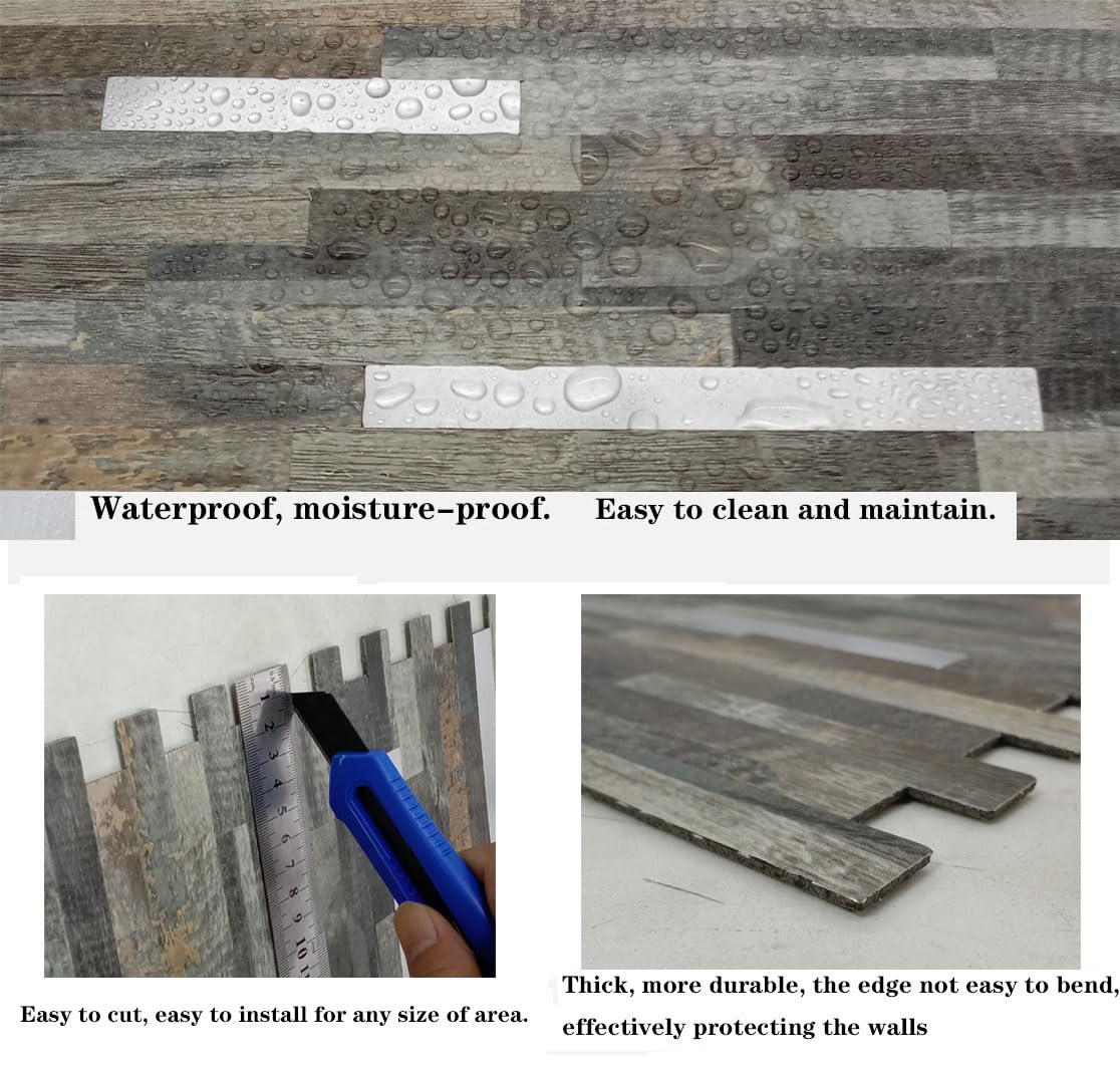 weimeisc 20-Sheet Peel and Stick Backsplash Tile, PVC Mixed Metal Stick on Backsplash Tiles for Kitchen (Green Wood Grain + Silv
