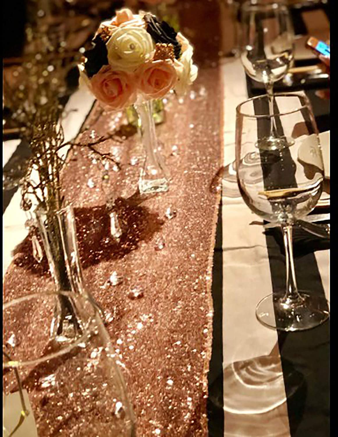 Partydelight 12 Pack 12'' X 72'' Rose Gold Sequin Table Runner For Wedding, Party, Bridal Baby Shower, Christmas.