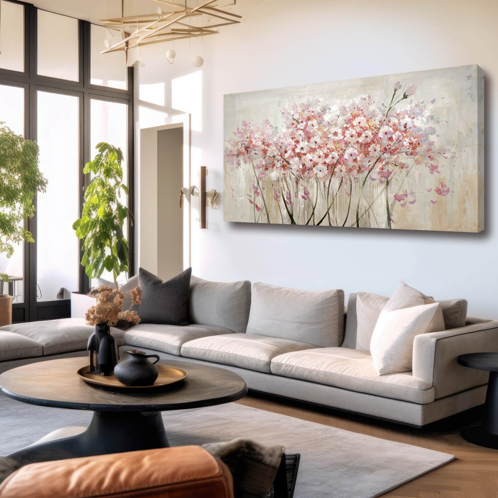 Yjyart Home Decor Pink Blossom Hand Painted 30X60 Inch Colorful Wall Art Large Canvas Wall Art For Living Room Bedroom Office Ki