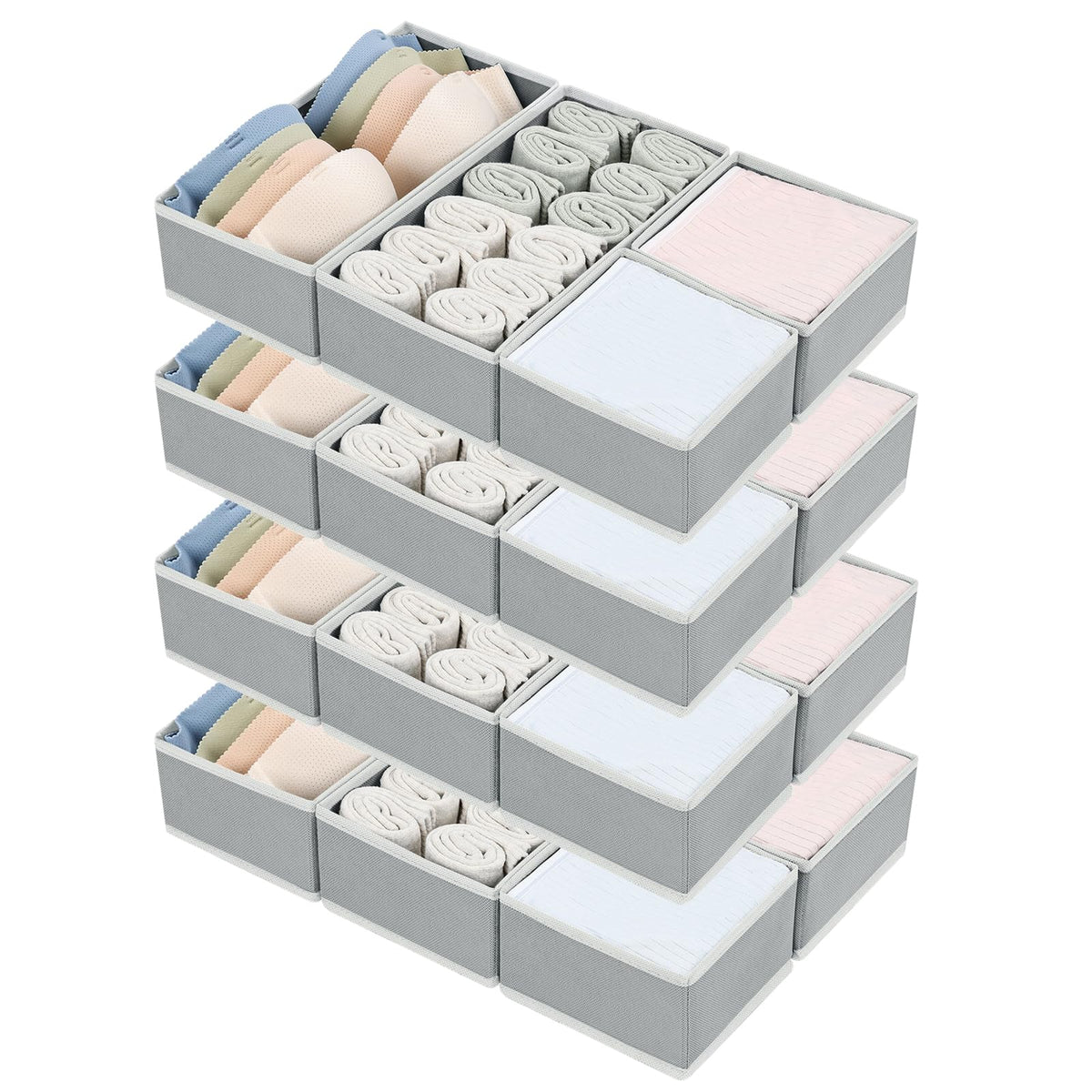 DIMJ Drawer Organizers for Clothing, Set of 16 Dresser Drawer Organizers, Fabric Closet Organizers and Storage, Drawer Dividers