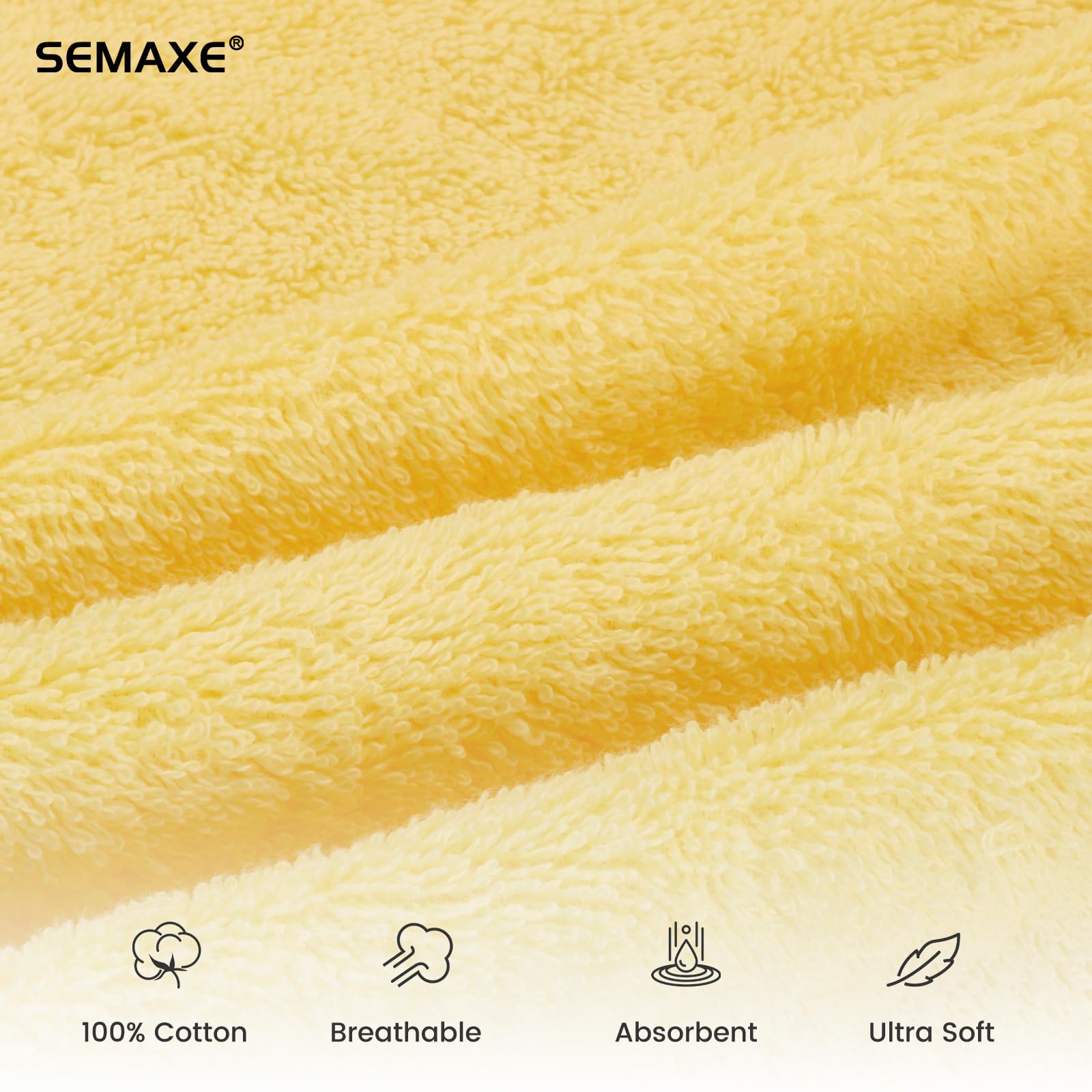 SEMAXE Hand Towel for Bathroom  Soft and Highly Absorbent Towel  100% Cotton Yellow Towel  Hotel & Spa Quality  16?x 27?  4 Pack