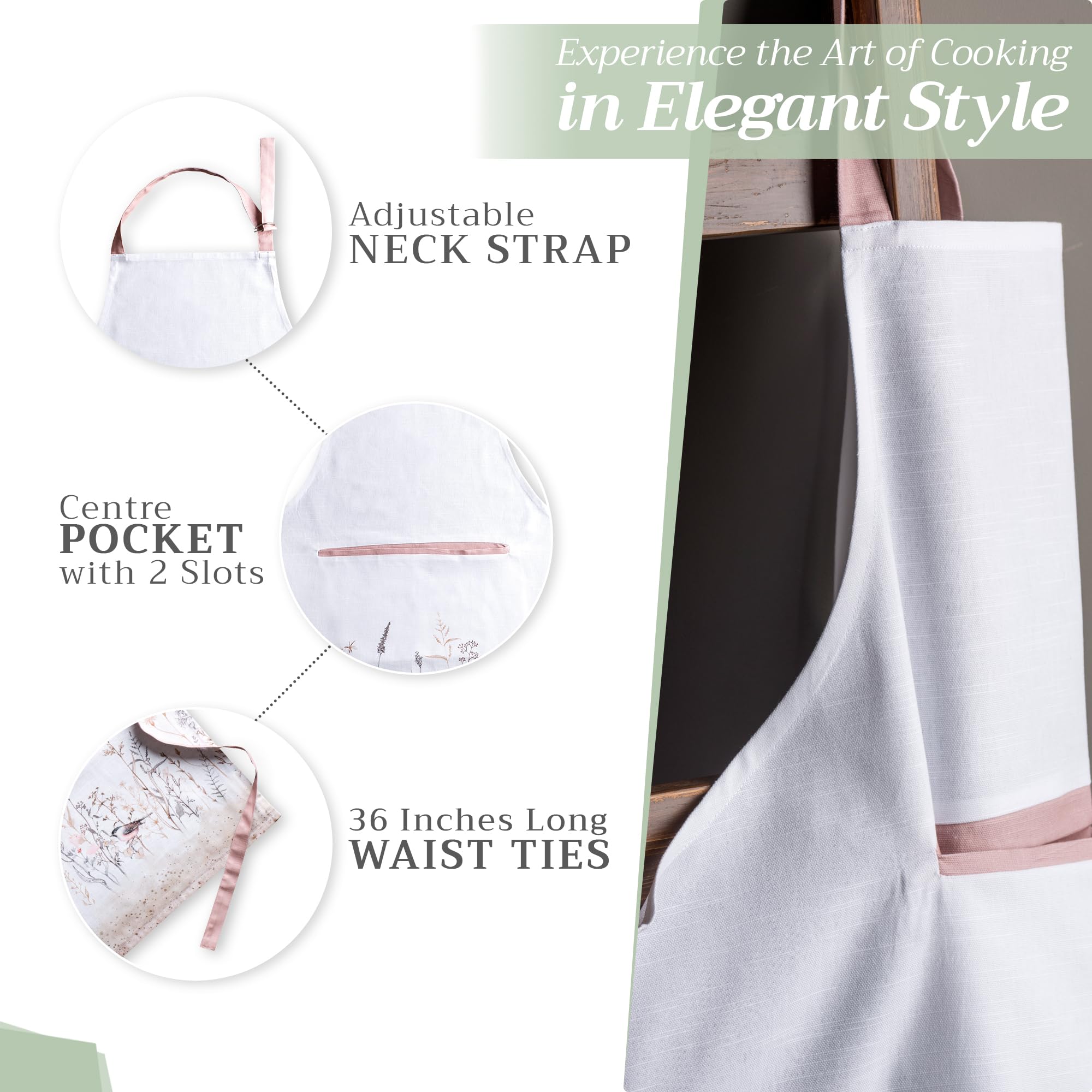 Maison d ' Hermine Apron 100% Cotton 27.50 ''x31.50 '' 1 Piece Adjustable Neck Strap Apron with Center Pocket for Gifts  BBQ  Women  Men  Chef  Meadow Florals - Brown - Spring/Summer