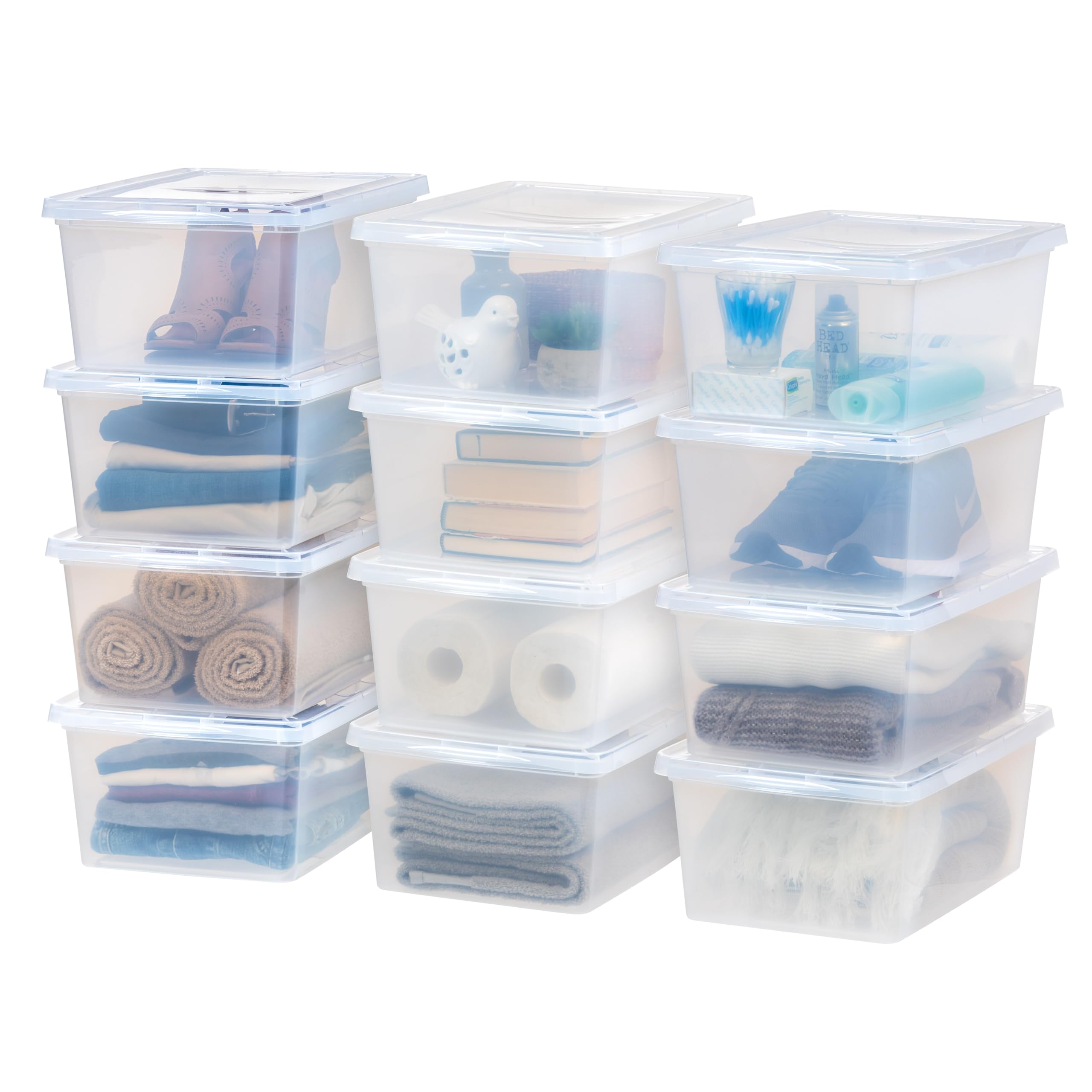 IRIS USA 12 Pack 17 Quart Plastic Storage Bin Tote Organizing Container  Clear