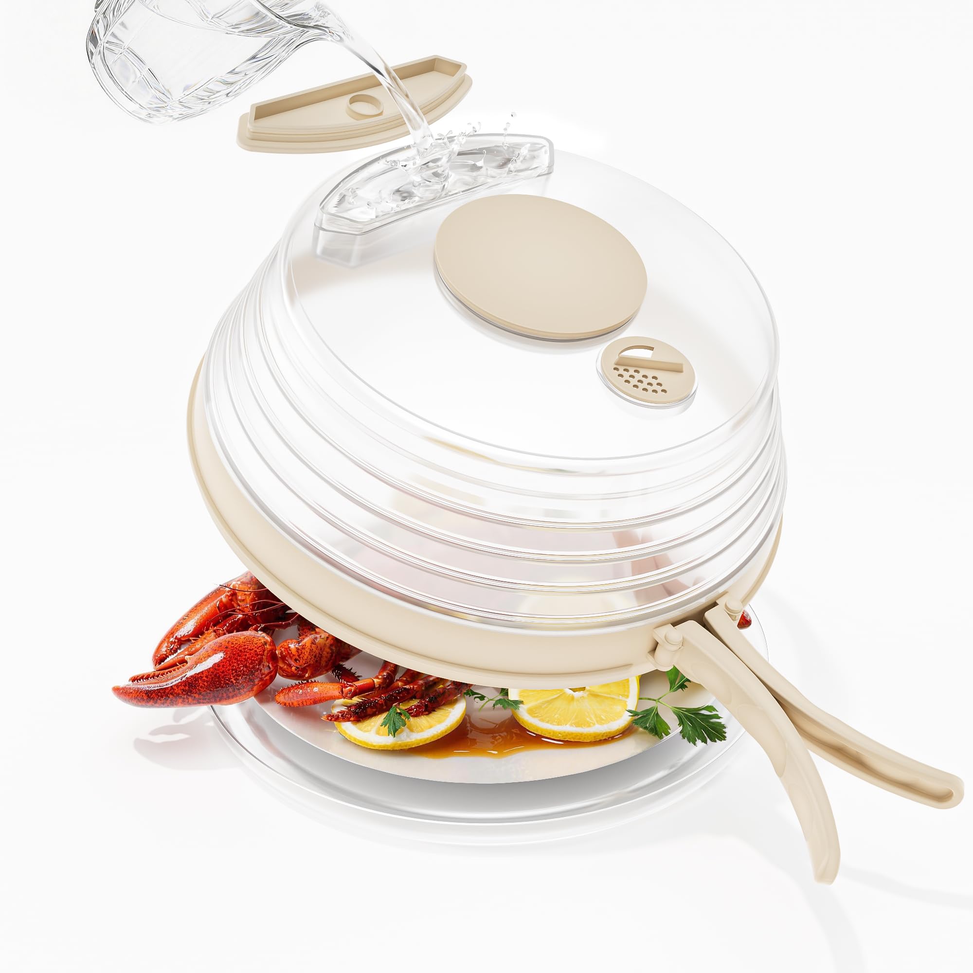 10 inch Microwave Splatter Cover for Food with Water Steamer, Collapsible Plastic & Silicone Microwave Plate Cover with Handle a
