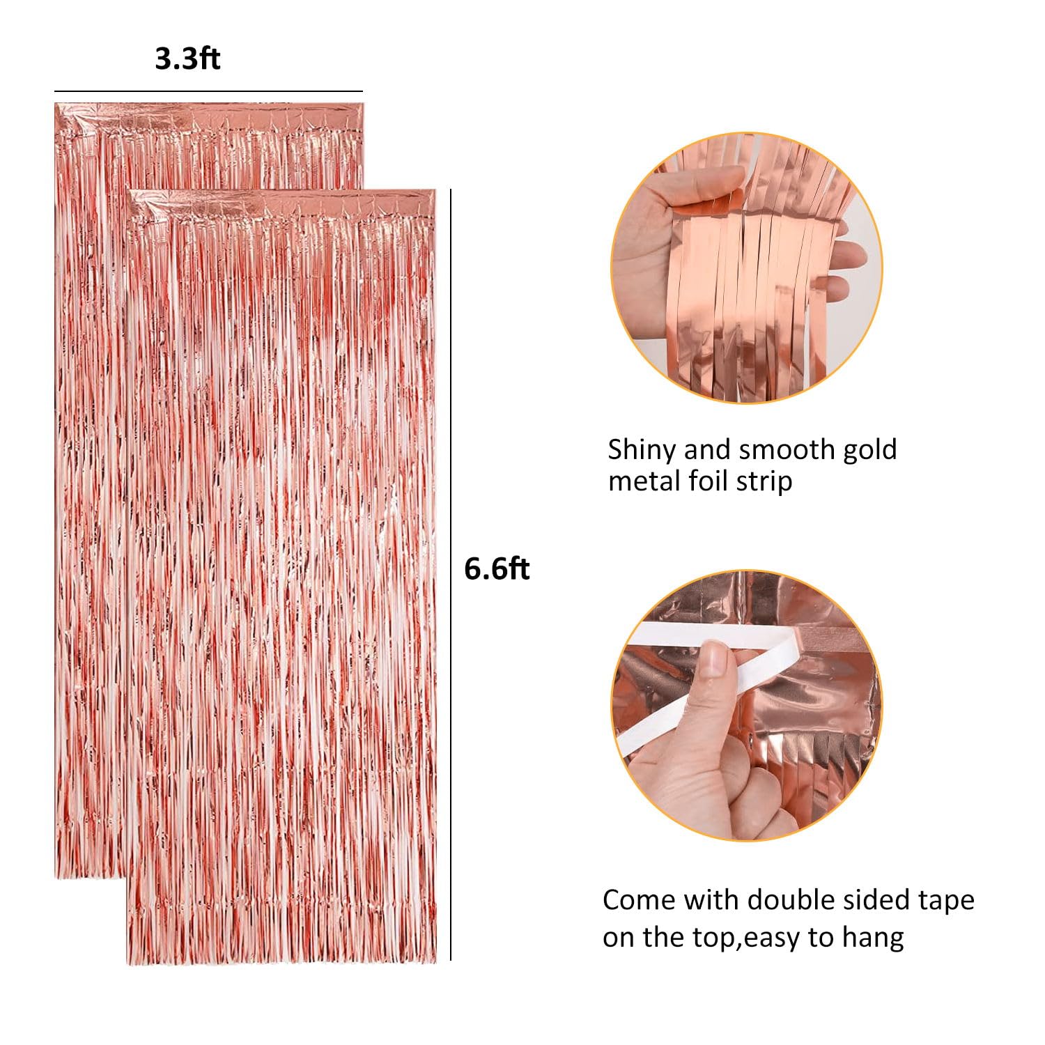 8Pcs RoseGold Backdrop Curtains, RoseGold Tinsel Foil Fringe Backdrop with Hanging Swirls, 3.3ft x 6.6ft Foil Fringe Curtains Ba