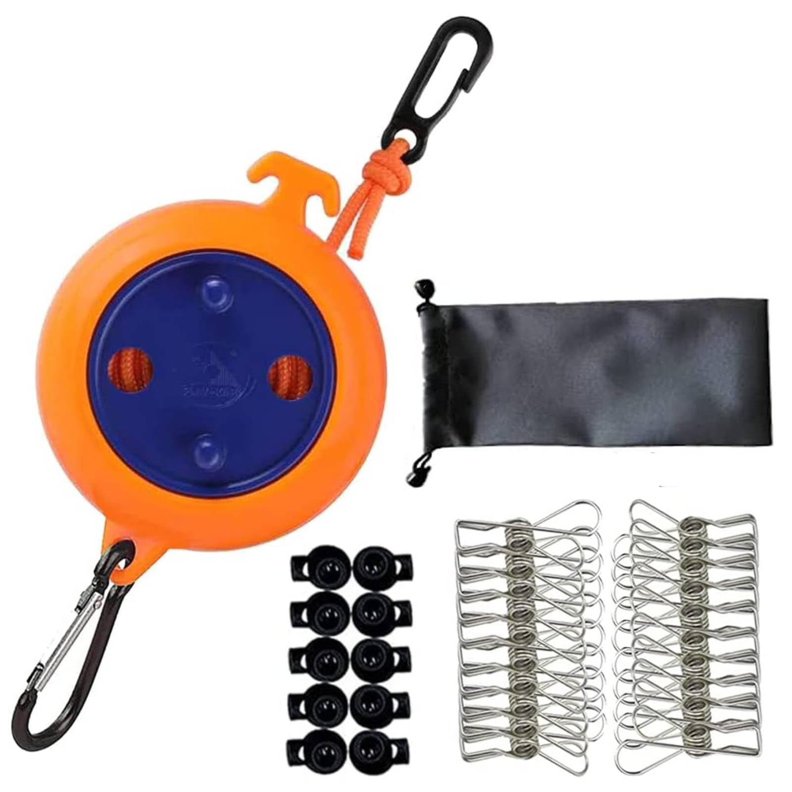 Qeeheng Camping Retractable Clothesline,Adjustable 26Ft Camping Clothesline,With 20 Windproof Clothespins,10 Stoppers