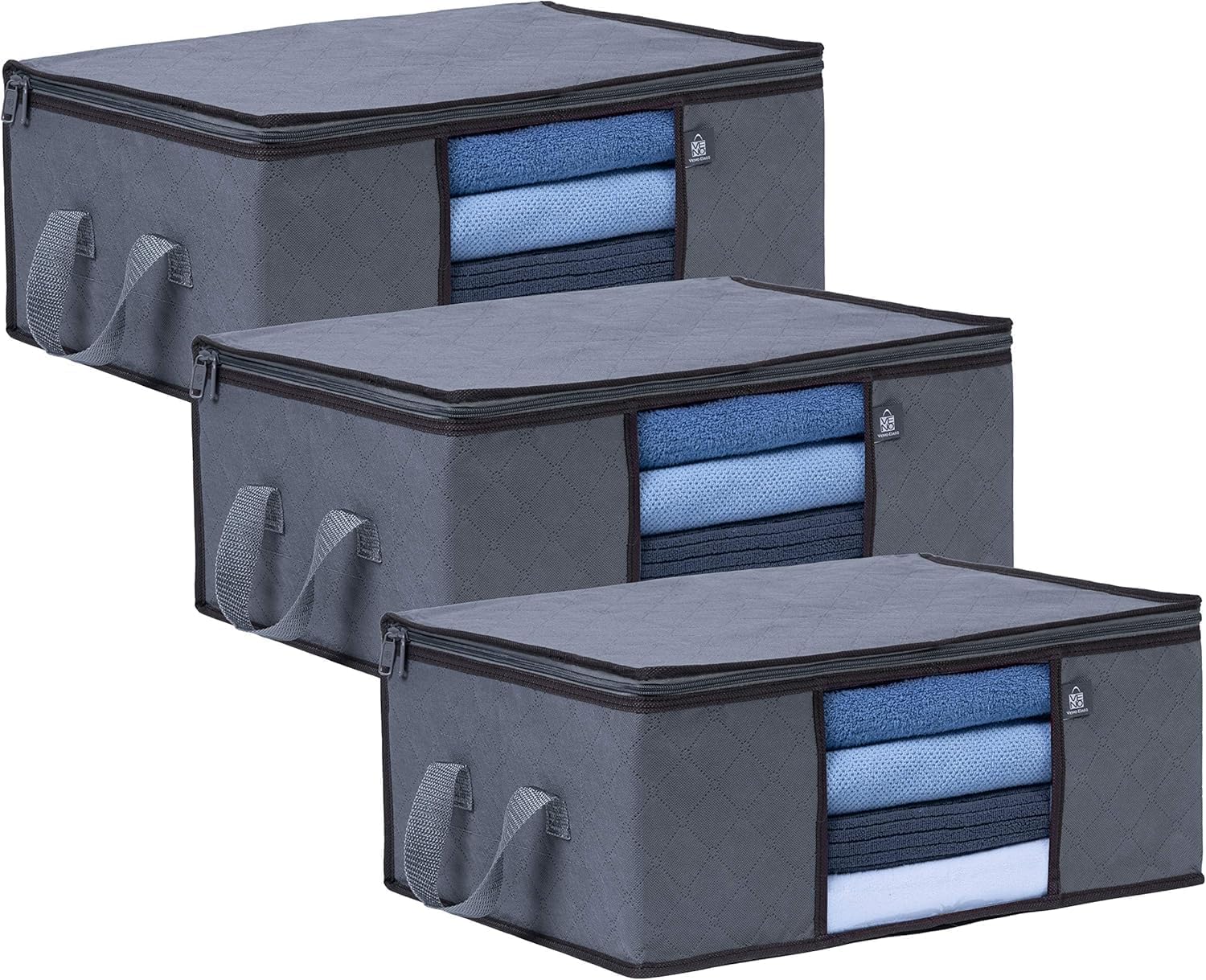 Tonsyl 6 Pack Clothes Storage Bags 35L  Foldable Organizer Bins With Clear Window & Reinforced Handles (Grey)