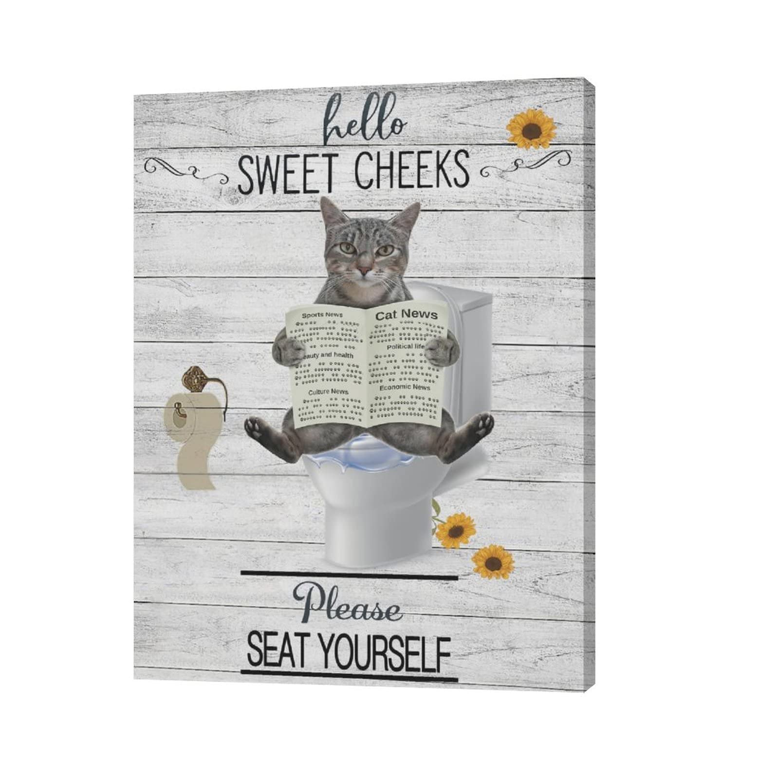 Funny Cat Bathroom Wall Art Cat Bathroom Pictures Wall Decor Cute Animal Cat On Toilet Canvas Painting Print Rustic Farmhouse Ba