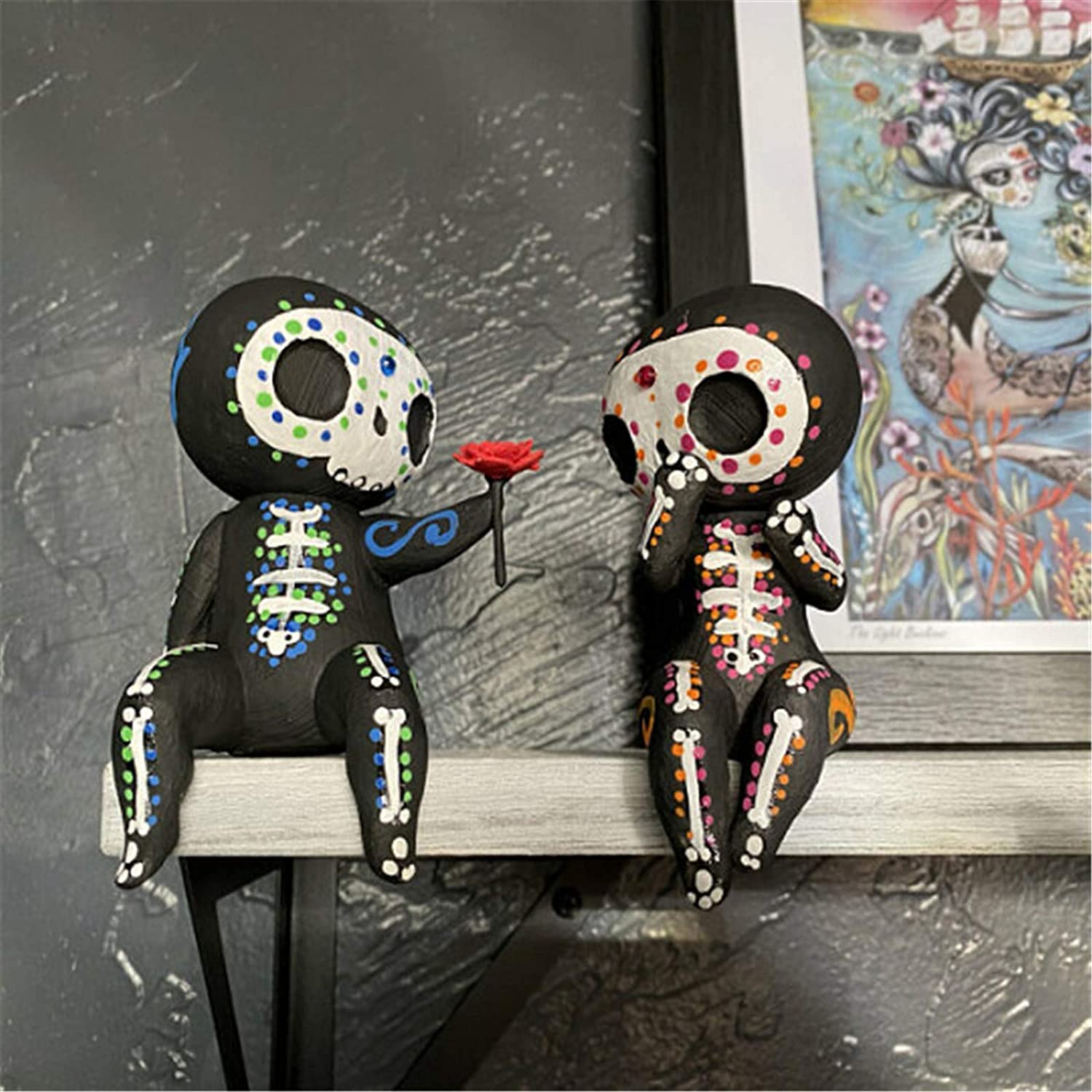 MBVBN Sugar Skull Couple Statue, Sugar Skull Decor, Day of The Dead Decorations,Resin Skulls Sculptures Home Decor,Dia De Los Mu