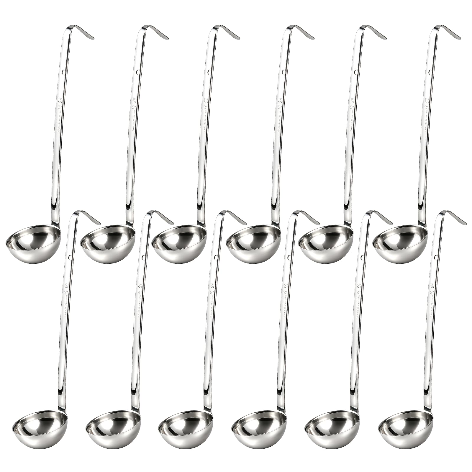 12 Pieces Stainless Steel Soup Ladle Sturdy Soup Ladle with Long Handles Portion Control Serving Spoons for Cooking Soup Sauce K