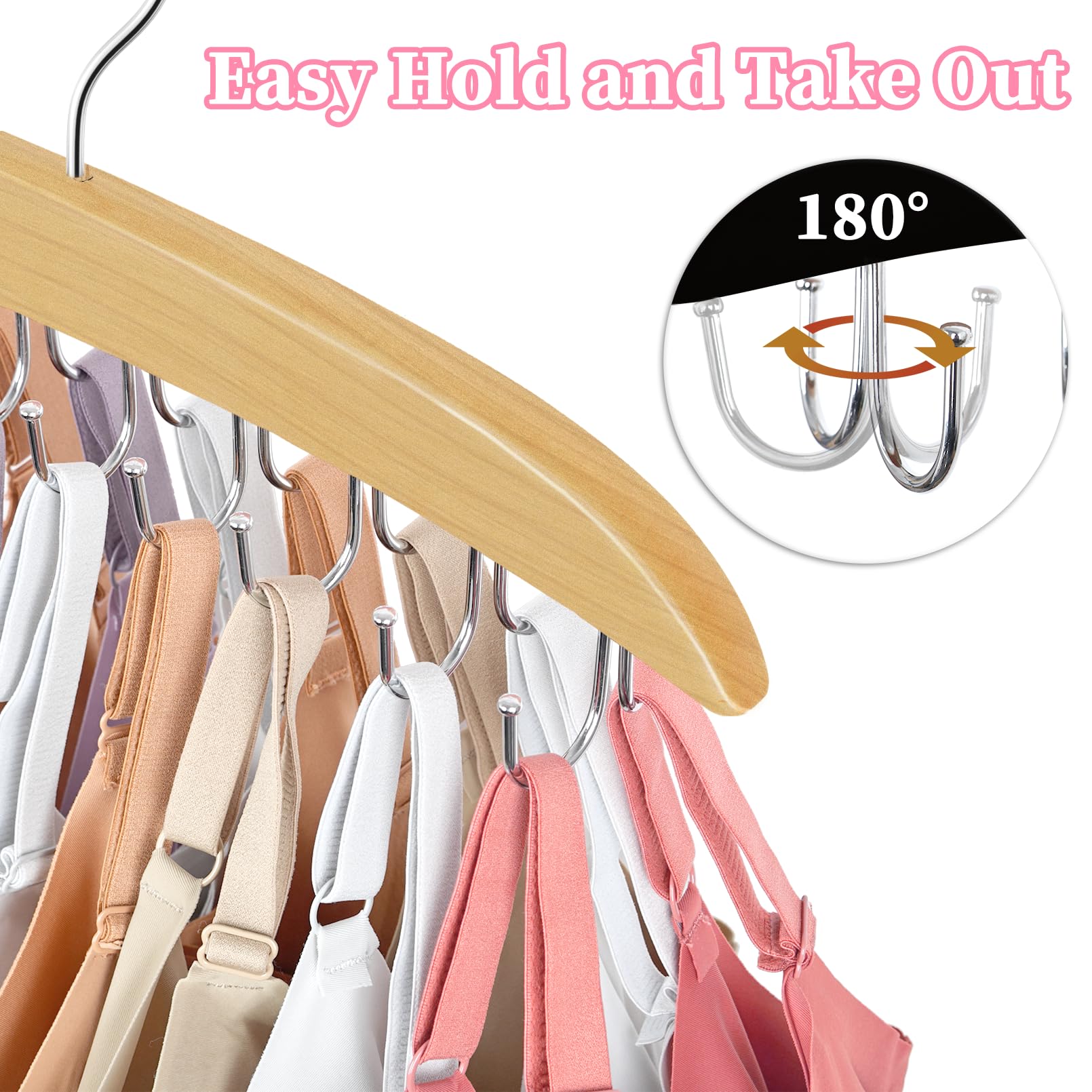 Bra Organizer For Closet, 360 Rotating Bra Hanger Space Saving W/20 Foldable Metal Hooks, Tank Top Hanger Closet Organizers And