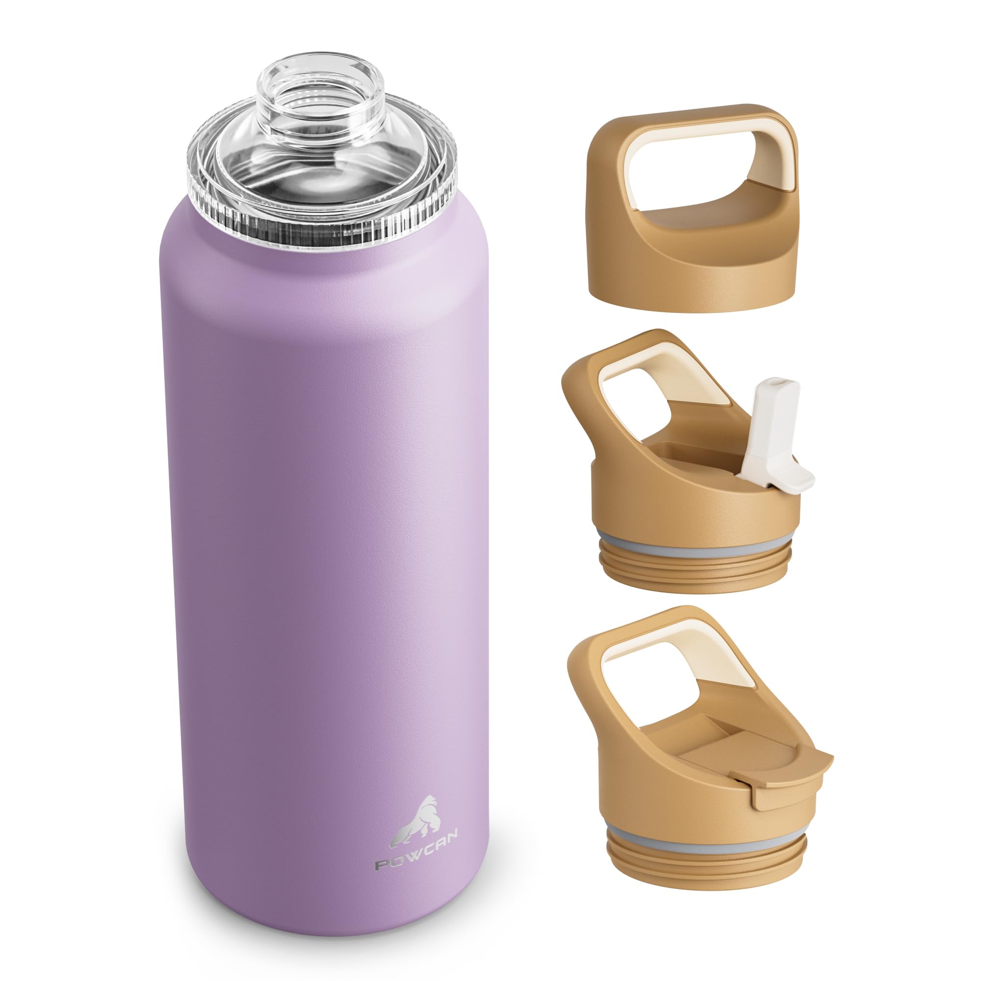 40 oz Insulated Water Bottle for Workout: 3 Lids, Leakproof, Keep Ice 24H and Hot 12H, Double Wall, Large Metal Water Flask with