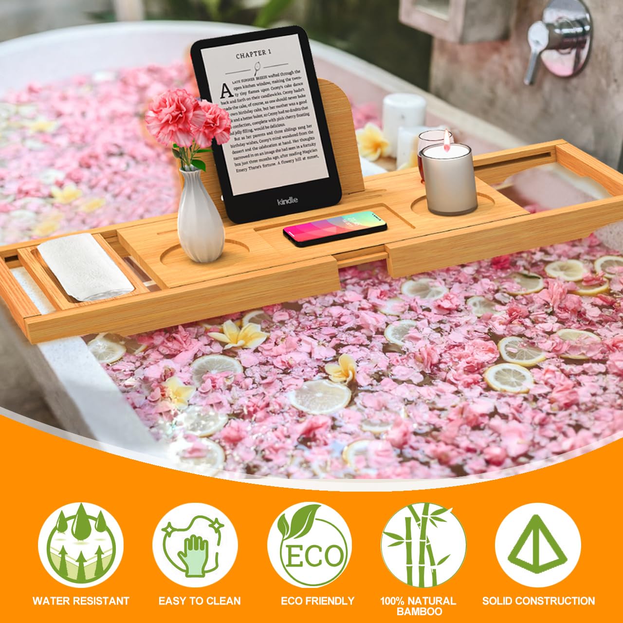 Luxury Bathtub Caddy Tray - Bath Tray Expandable - Bath Tub Tray Table For Bathtub - Bath Caddy Tray For Bathtub, Ajustable Size