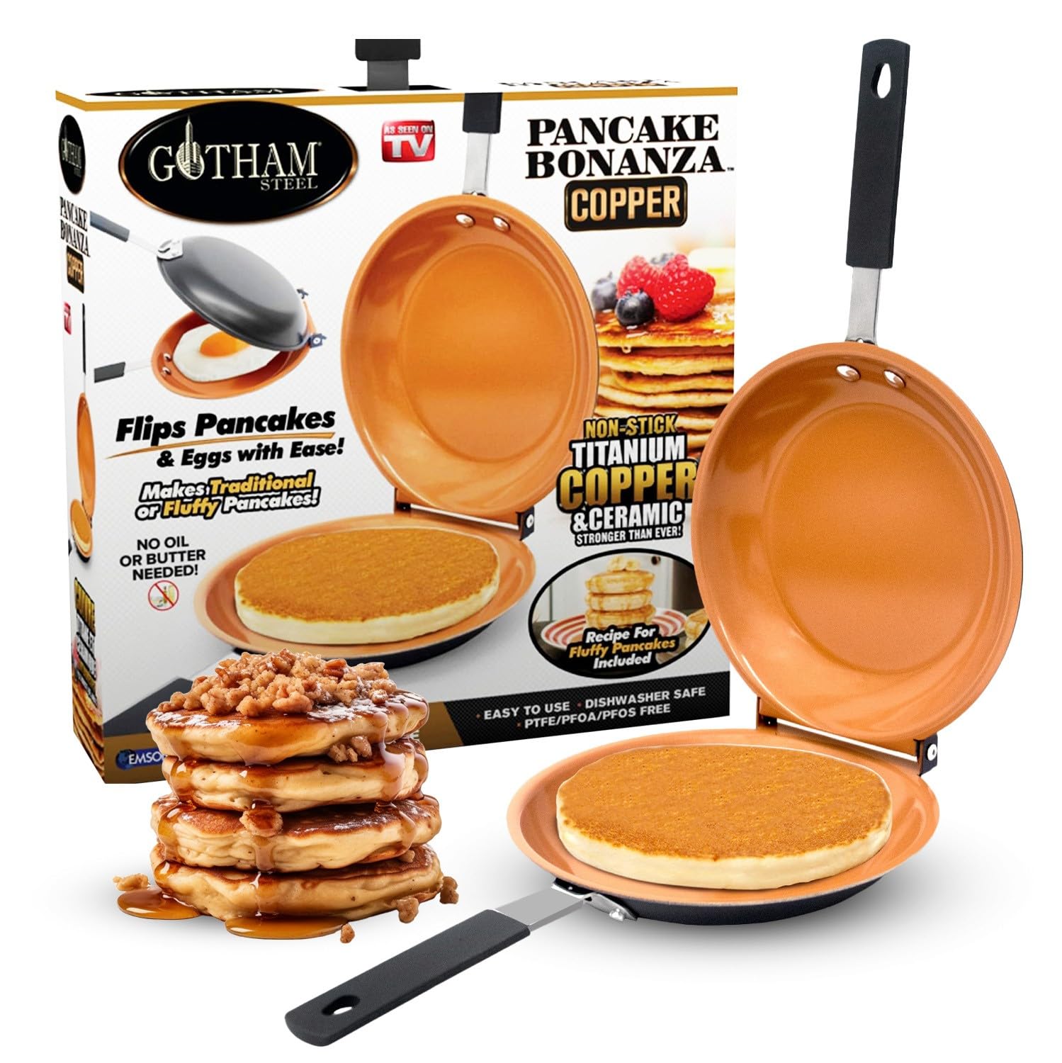 Gotham Steel Double Sided Pan, The Perfect Pancake Maker - Nonstick Copper Easy To Flip Pan, Frying Pan For Fluffy Pancakes, Ome