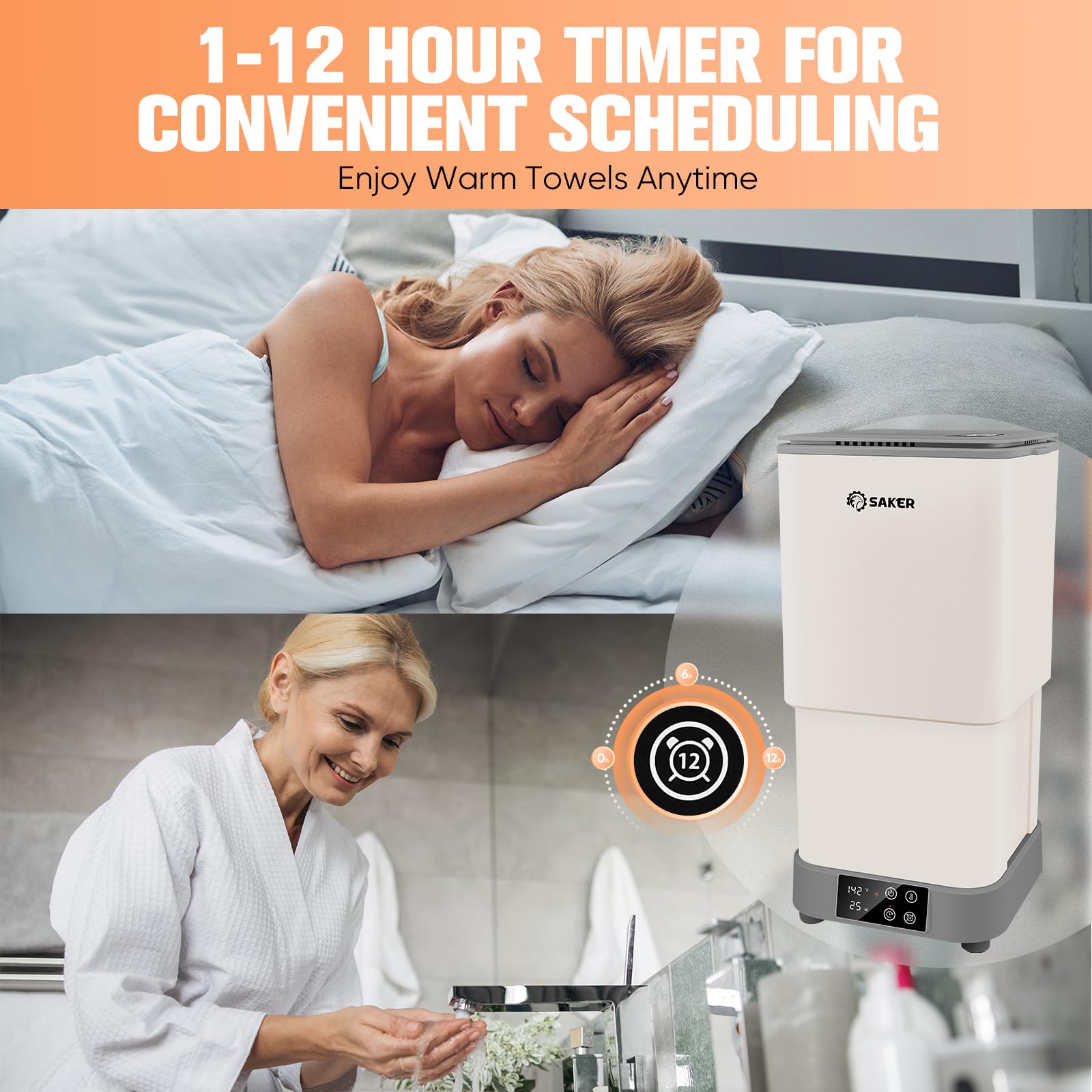 Saker Towel Warmer, 30L Large Hot Towel Warmer, Luxury Blanket Warmer With Adjustable Heating Time, Delay Time 1-12H, 4 Temperat