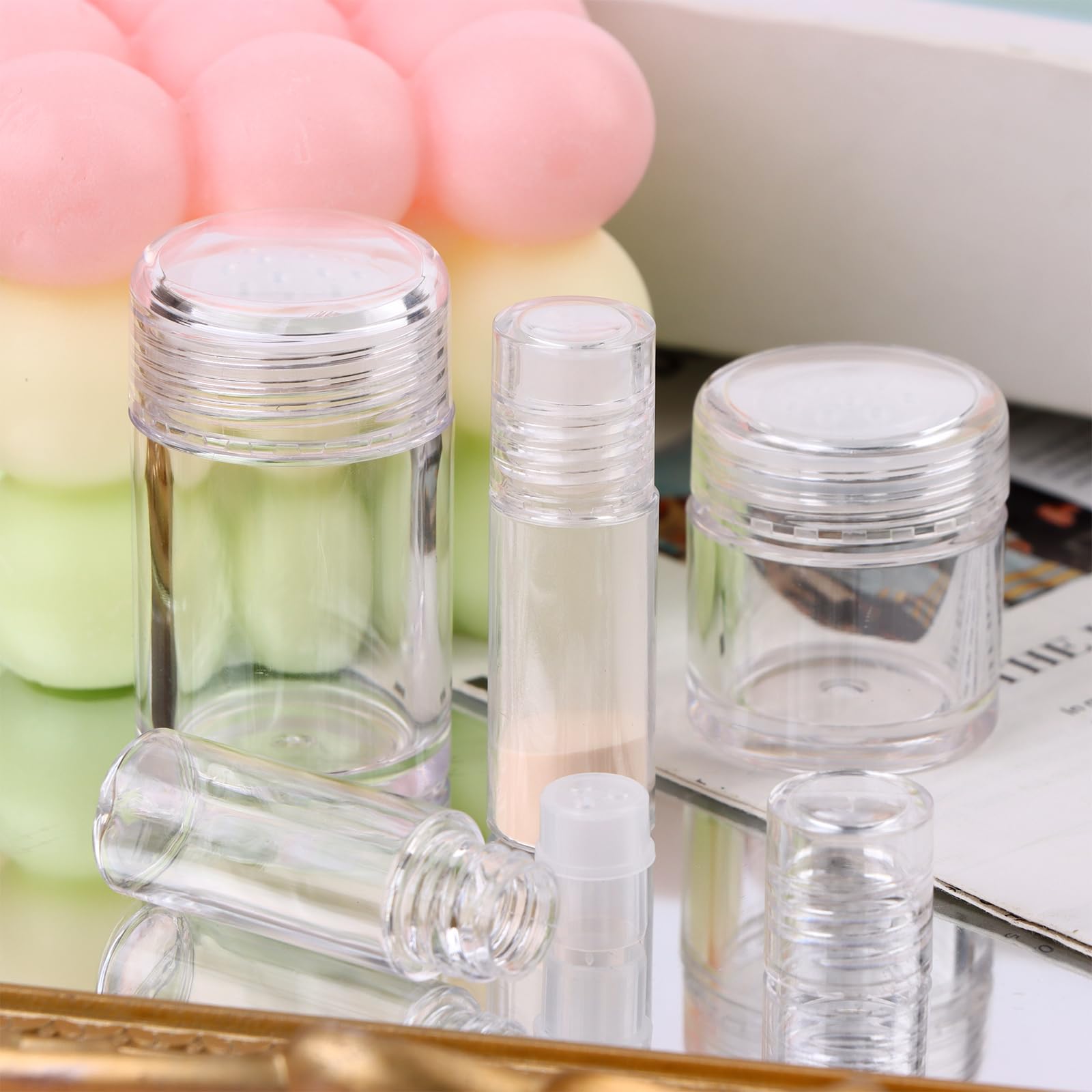 Yiphates 20Pcs Mini Clear 3ml Loose Powder Container Plastic Bottle Empty Cosmetic Sifter Loose Powder Jars Container Refillable Bottle