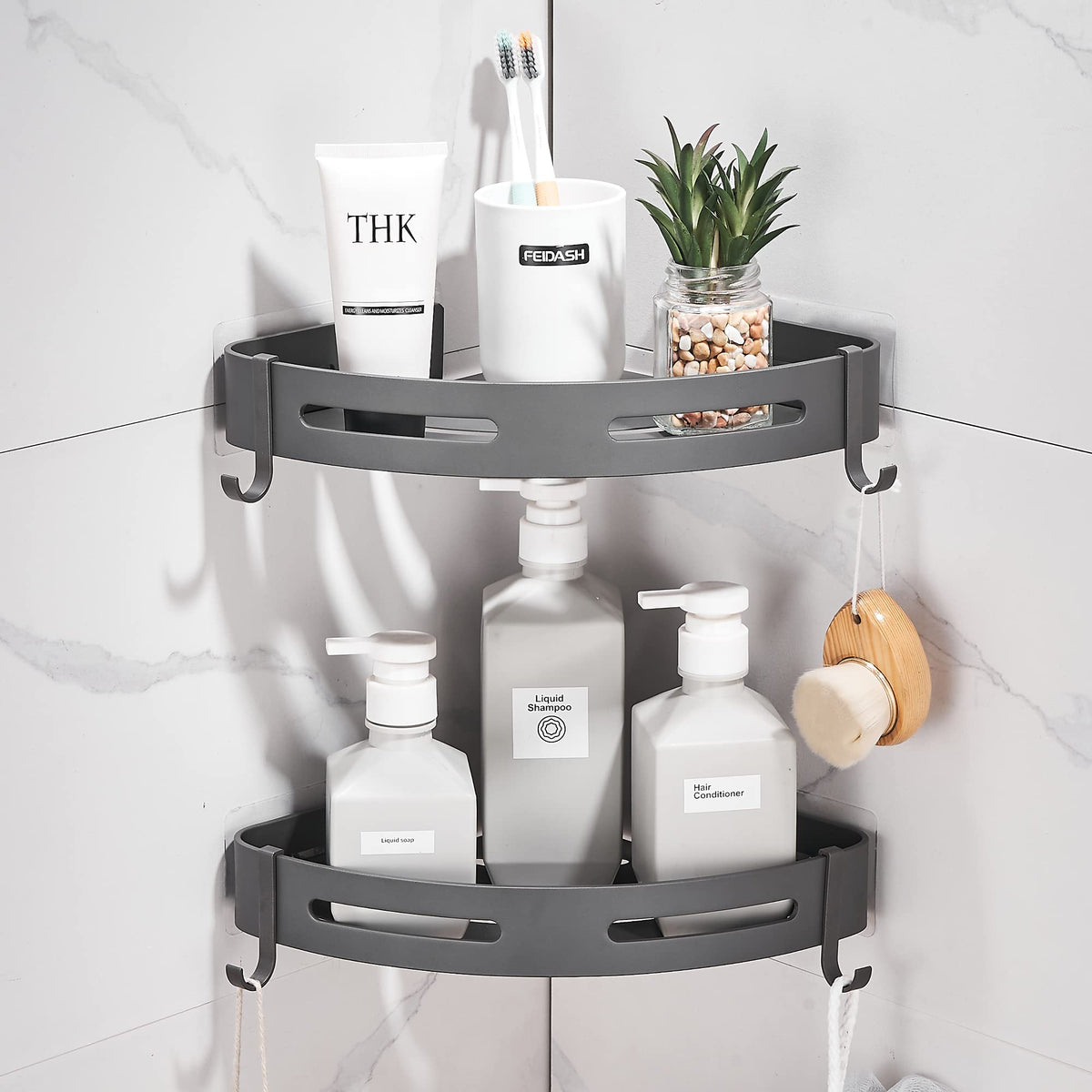 Hoomtaook 2-Tier Corner Shower Shelf No Drilling Bathroom Shelves Shower Caddies Adhesive Bath Corner Shelf Wall Mounted Bathroo