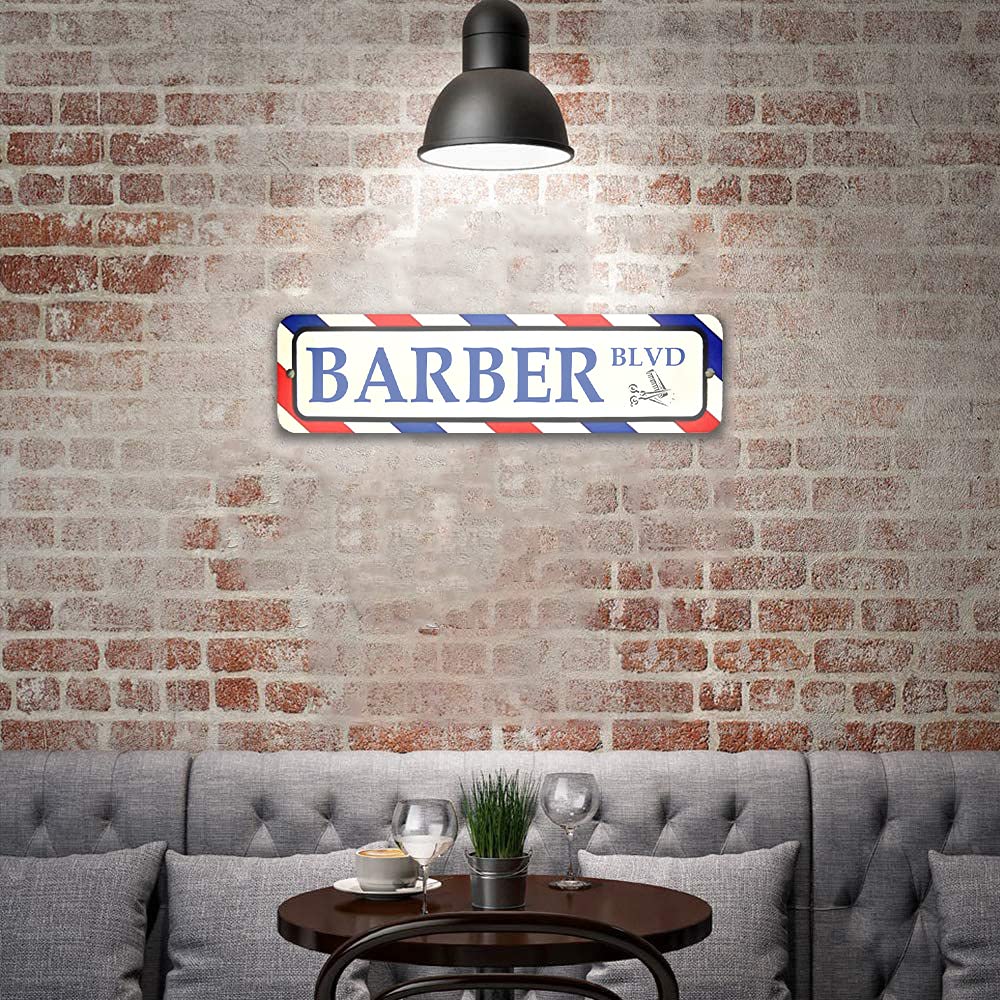 Utf4C Barber Shop Barbershop Pole Metal Sign 12'' X 3'' Hair Stylist Cut Chair Hairdresser Stripes Blue Business Tin Sign Street