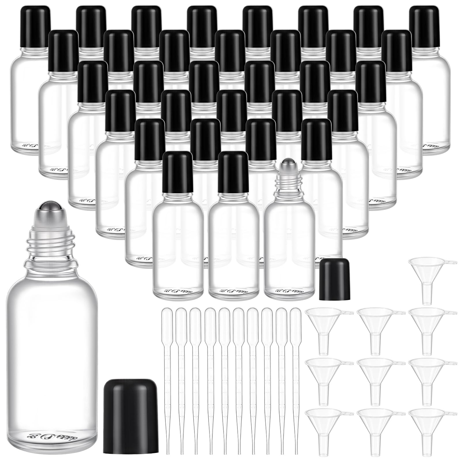 INTERWARM 40 Pack 30ml/1oz Clear Glass Roller Rottles for Essential Oils